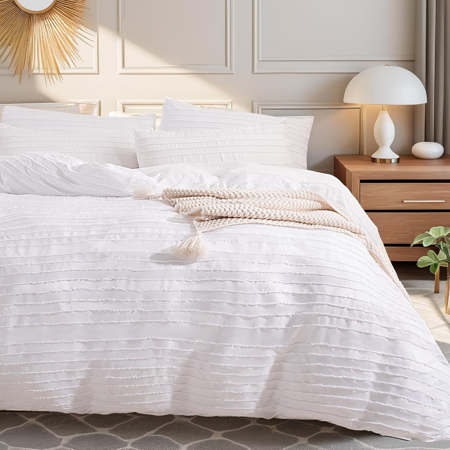 NEXHOME PRO Twin Duvet Cover, White 2 Pieces Boho Tufted Twin Size Duvet Cover Set, Soft and Lightweight Microfiber Comforter Cover Set for All Season (White Twin, 66 x 90)-No Comforter