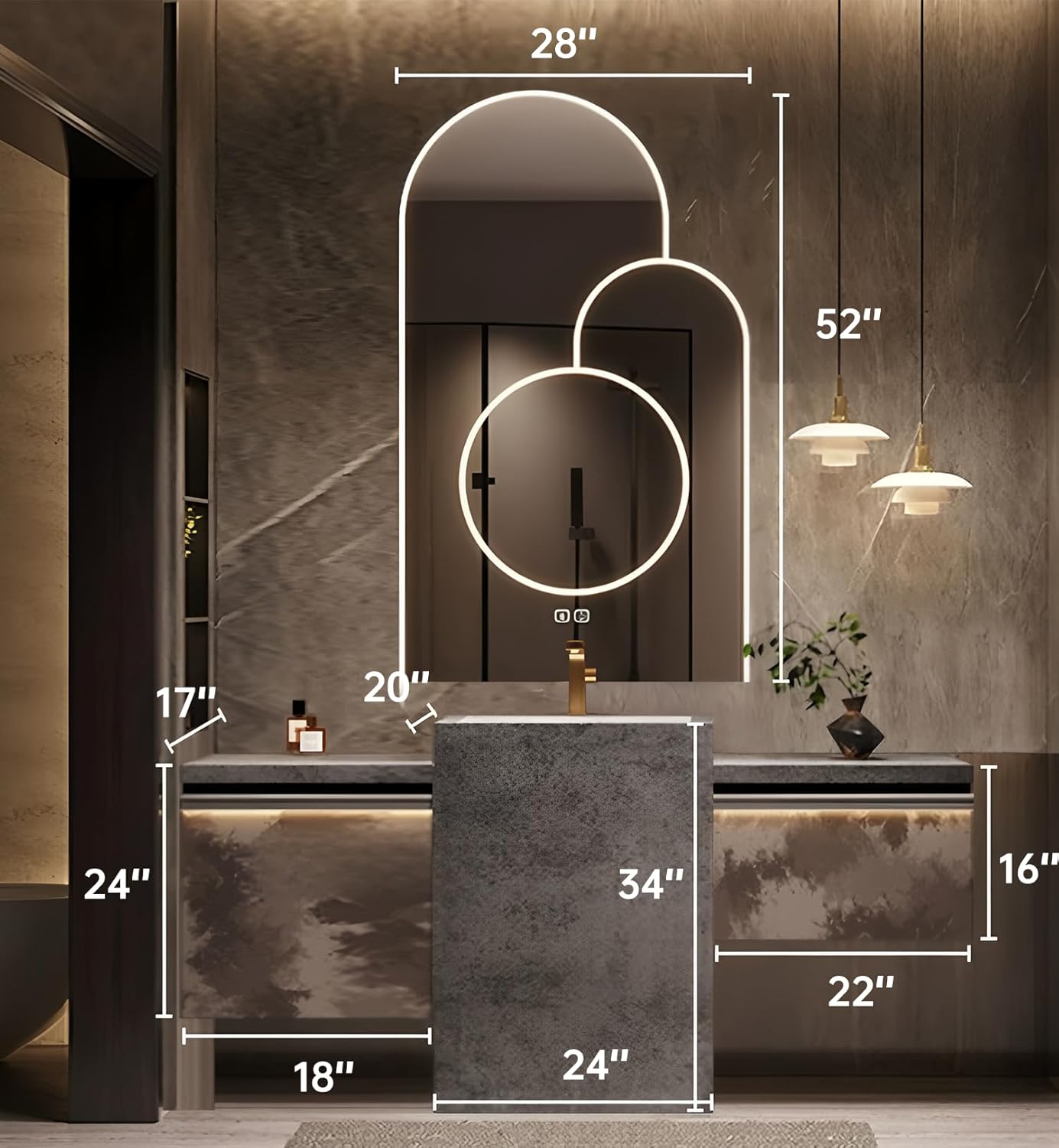 Single Sink Freestanding Bath Vanity, Modern Bath Vanity with LED Smart Mirror, 64IN Solid Wood Floating Bathroom Sink Cabinet with Marble Slate Top and Large Storage Drawer