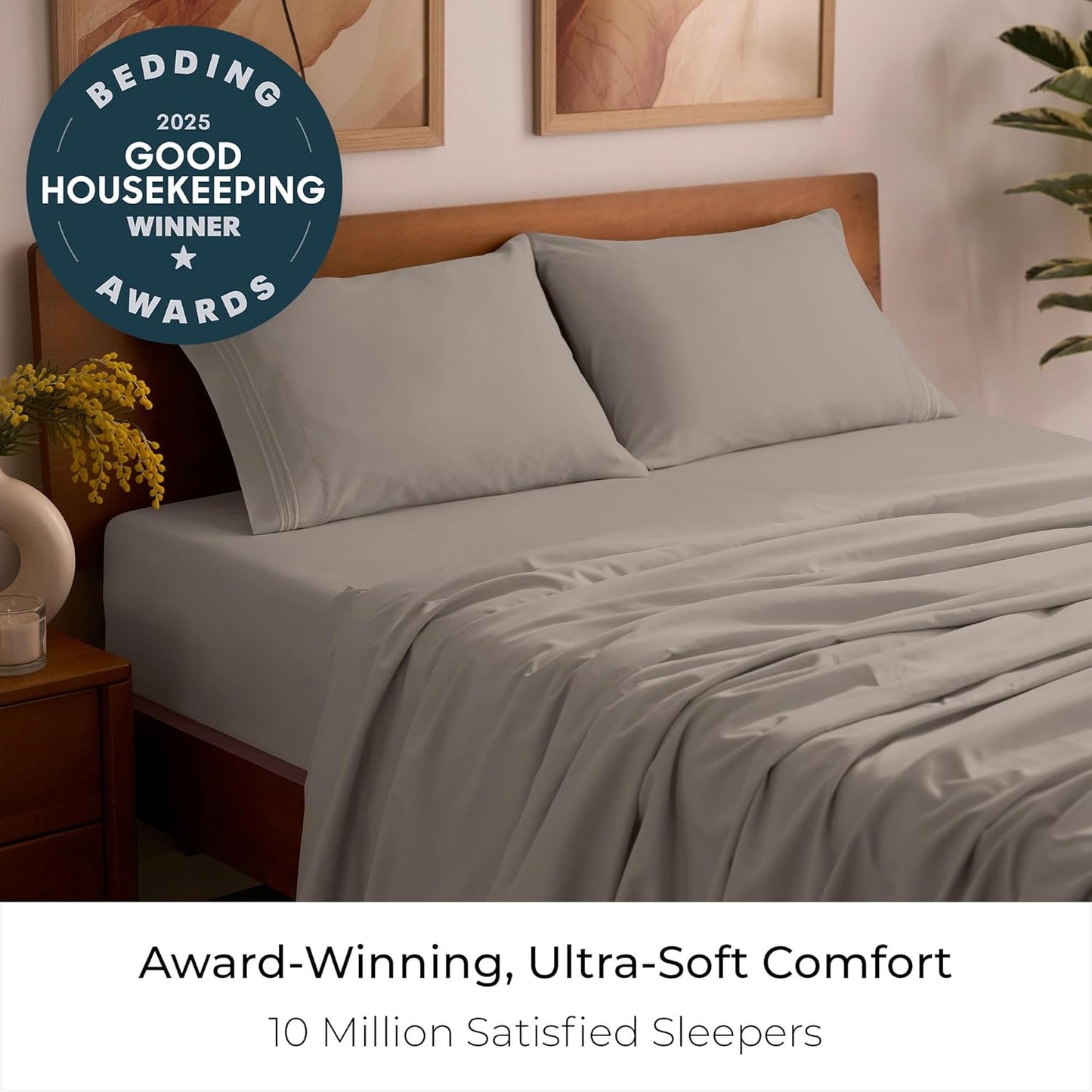 Mellanni Full Sheets Set - 4 PC Iconic Collection Bedding - Hotel Luxury, Extra Soft, Cooling Bed Sheets - Wrinkle, Fade, Stain Resistant (Full, Tan)