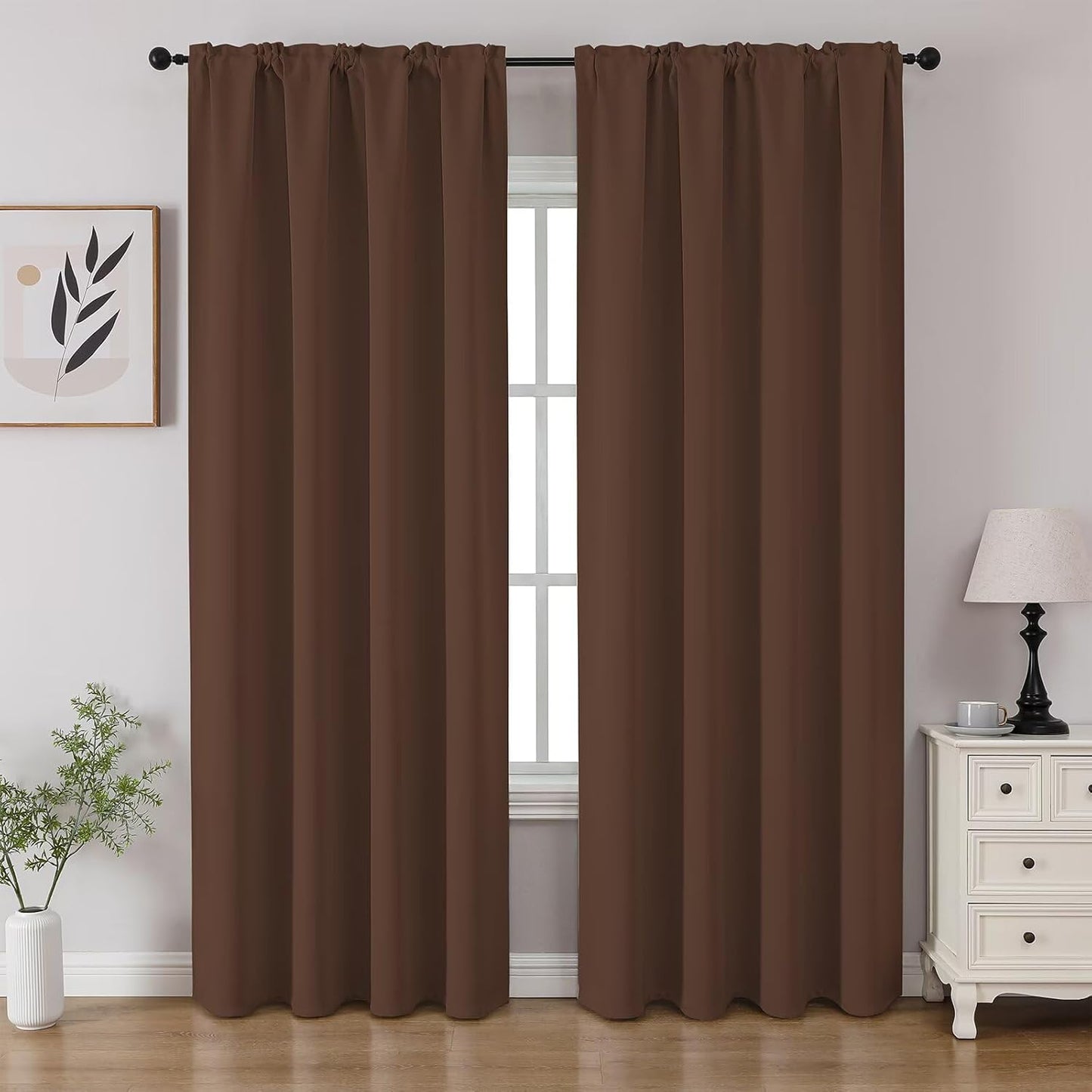 CUCRAF Brown Blackout Curtains 90 inch Length 2 Panels Set, Rod Pocket Room Darkening Drapes for Bedroom Living Room, Insulated Thermal Light Blocking Window Curtain (W52 x L90 Inch)