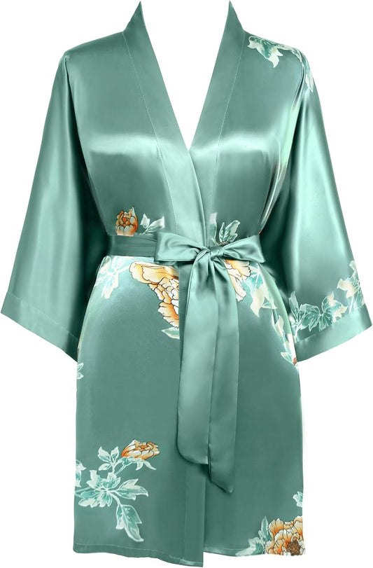 BABEYOND Short Kimono Bath Robe Blouse Satin Silky Kimono Cover Up Loose Cardigan Sleepwear Wedding Robe