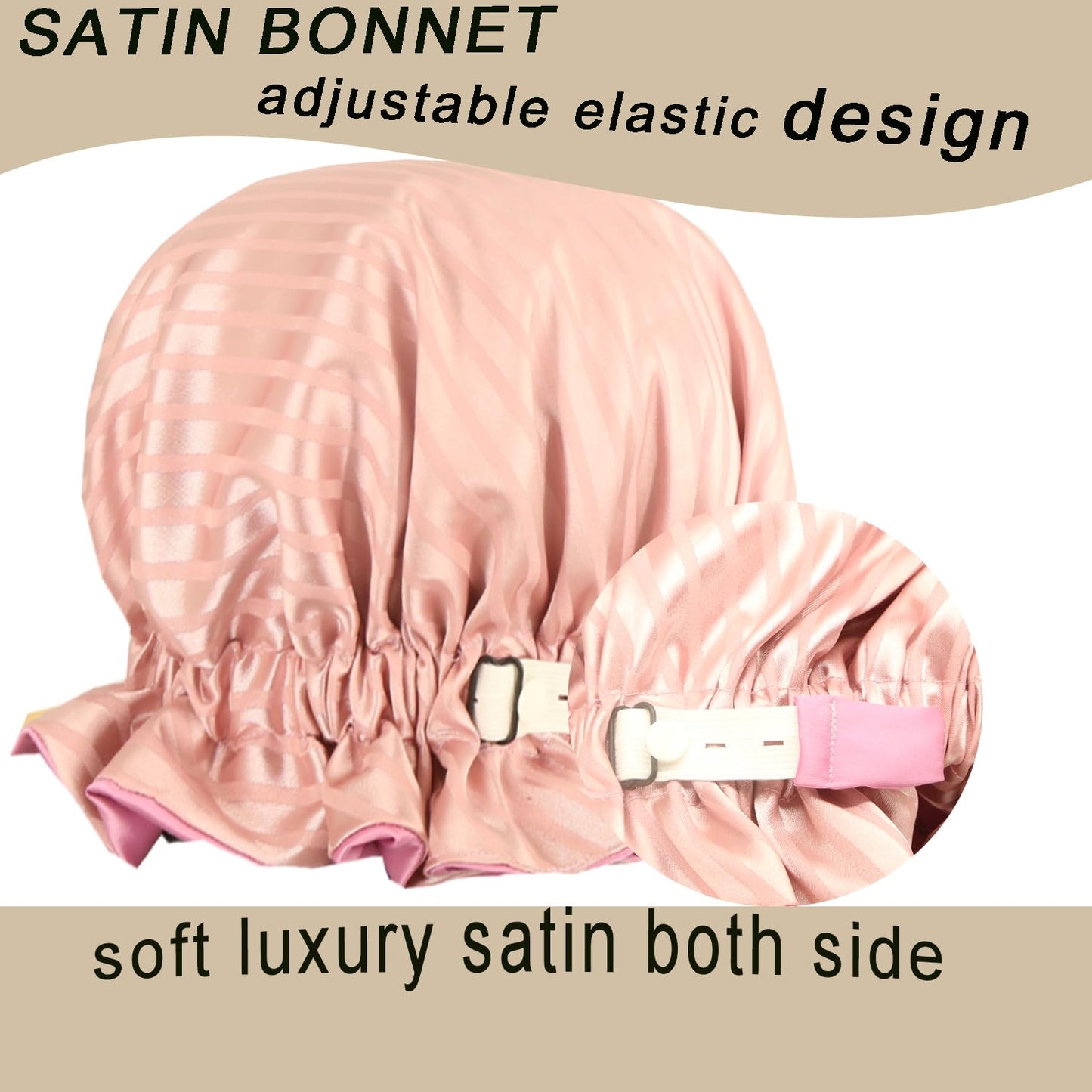 Satin bonnet 2PCS silk hair bonnet cap for women Adjustable sleep cap for curly natural hair double-layer Washable
