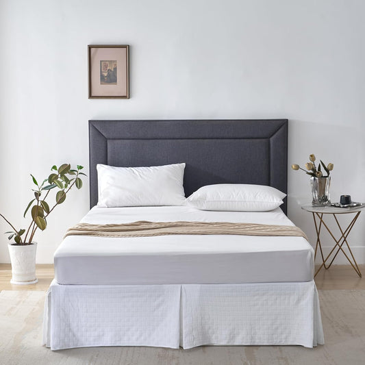 Full Size Bed Skirt, Pleated Knitted Jacquard Waffle Weave Striped Bed Skirt, Tailored Dust Ruffle 14 Inch Drop Easy Fit, Machine Washable (White, Full - 14" Drop)
