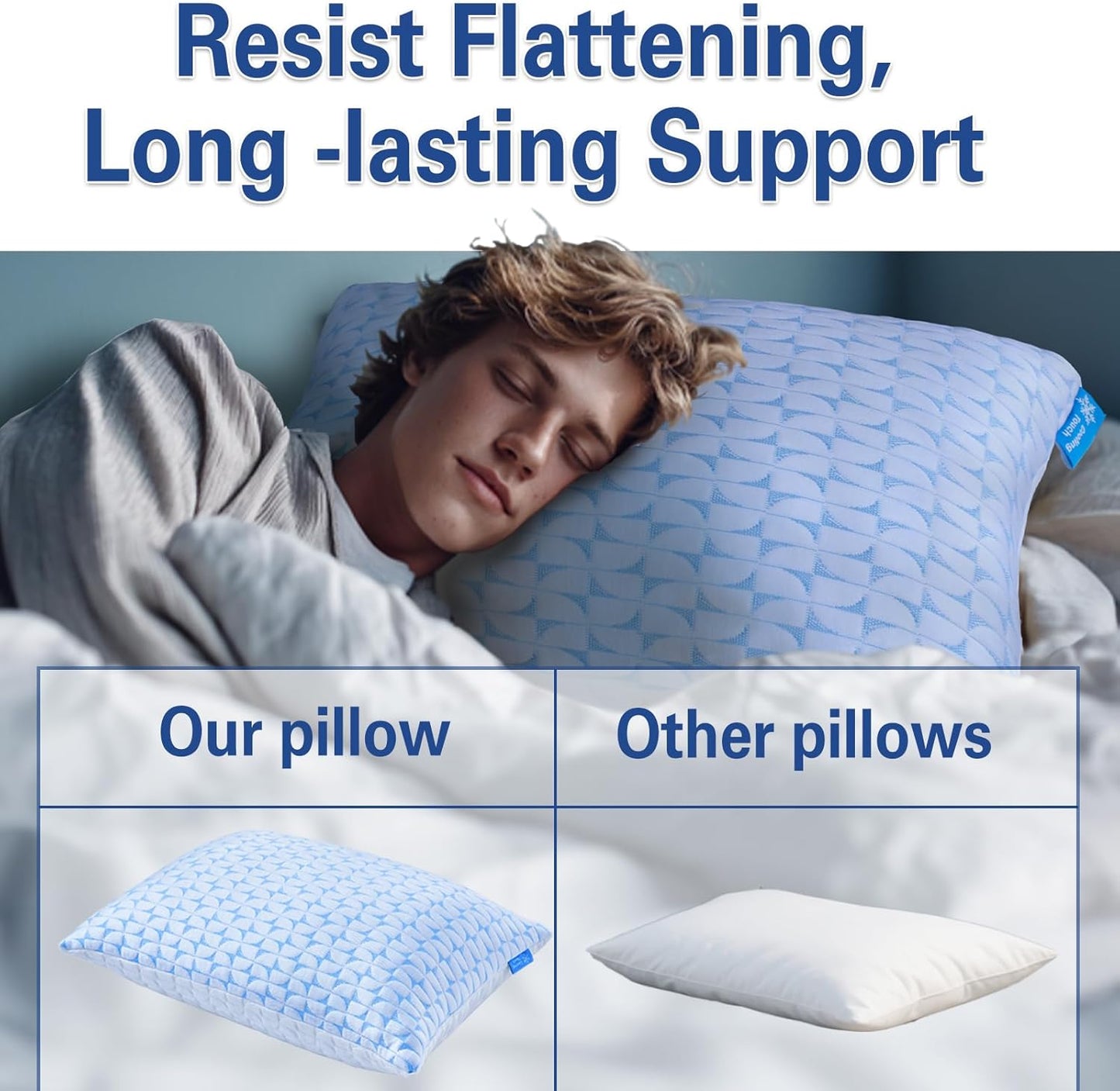 QUTOOL Firm Pillow Shredded Memory Foam(Adjustable Loft), Cooling Supportive Side Sleeper Pillows for Sleeping, Standard Size Set of 2, for Adults,CertiPUR-US Certified