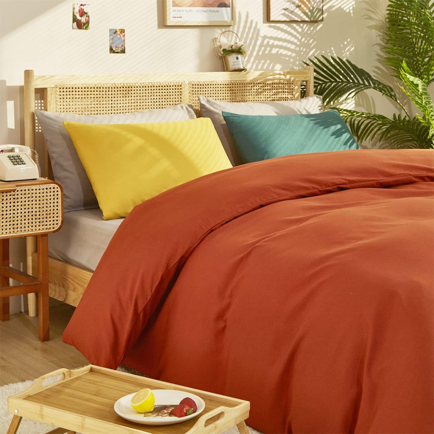 Cottonight Burnt Orange Comforter Set Queen - Rust Caramel Bedding Full, Solid Cotton Reddish Terracotta Blanket Quilt, Soft Breathable Modern for Women Men Adults Kids