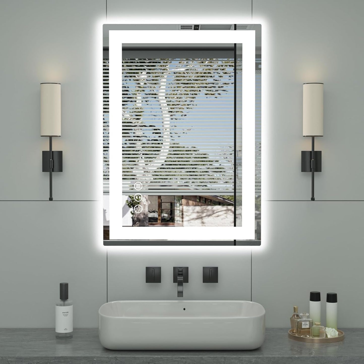 20"x 28" LED Bathroom Mirror with Front and Backlight, Stepless Dimmable Bathroom Mirrors with Anti-Fog, Lighted Bathroom Vanity Mirror for Wall, Shatter-Proof Led Mirror for Bathroom