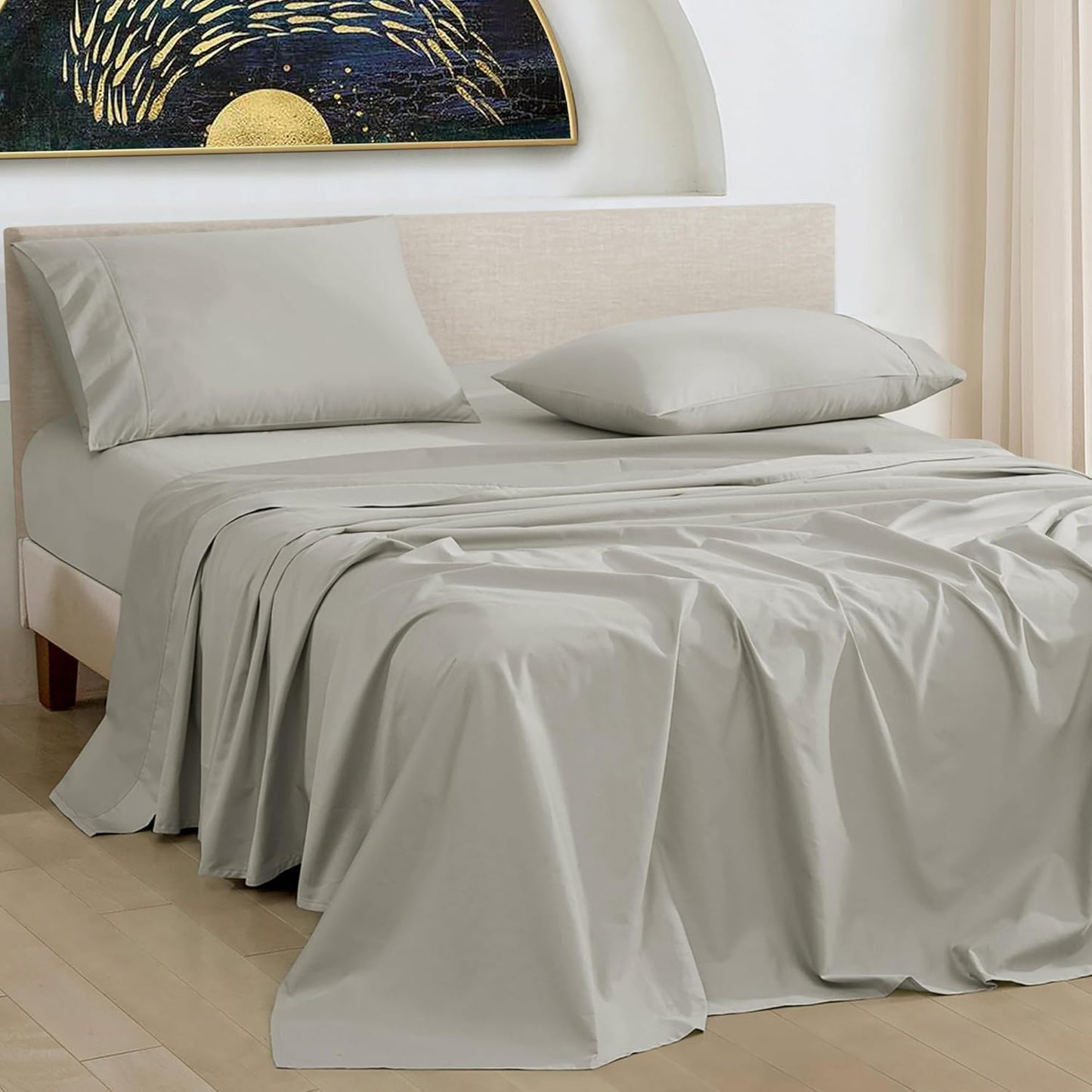 URBANHUT 1000 Thread Count Egyptian Cotton Sheets Queen Size, Breathable Long Staple, 4 Pc Bed Sheet Sets, Luxury Hotel Sateen Sheets Fits 16" Deep Pocket - Silver Grey