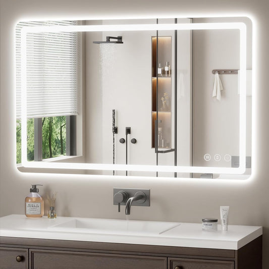 48" x 30" Led Bathroom Mirror with Lights, Anti-Fog & Tri-Color Lighting - Wall Mounted Shaving Mirror with Touch Sensor, Waterproof & Smart LED Vanity Mirror,Tempered Glass, Dimmable Smart Mirror
