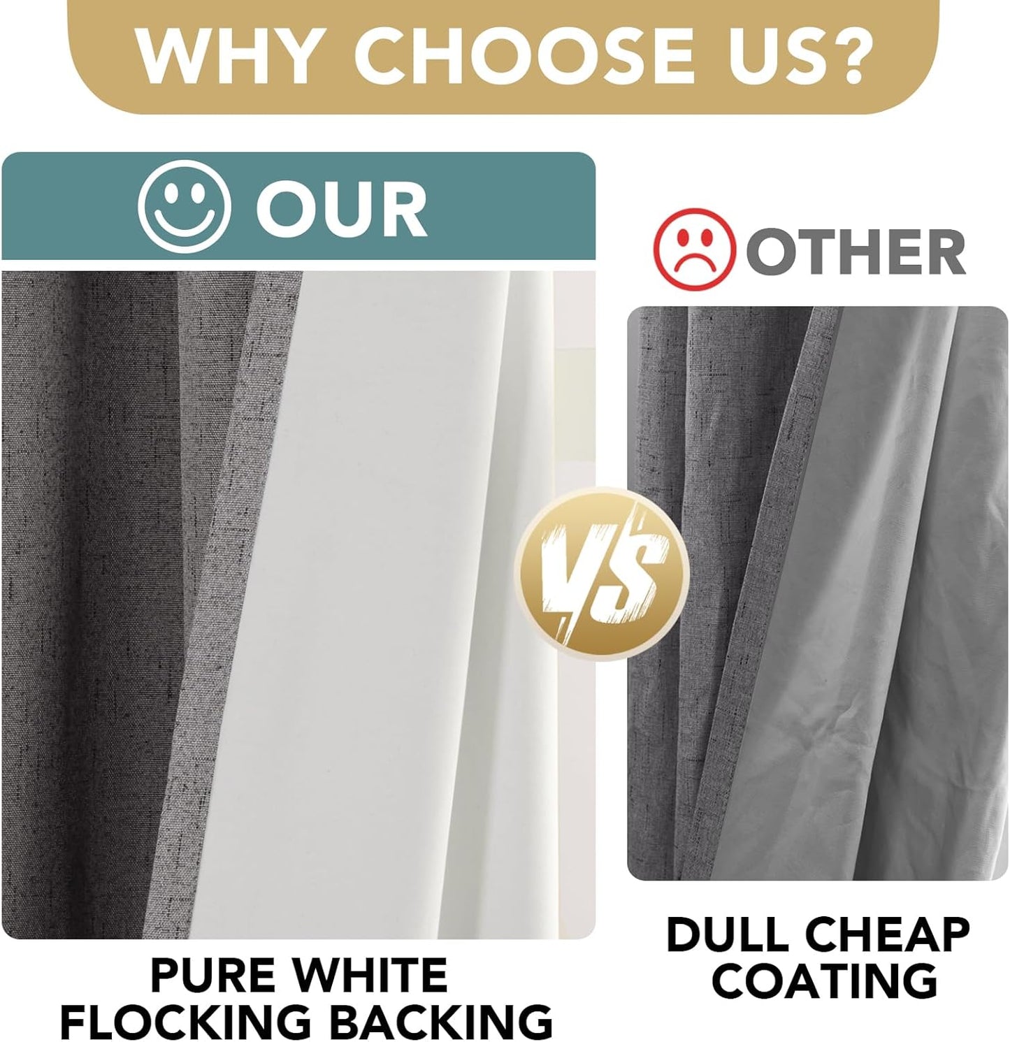 H.VERSAILTEX Linen Blackout Curtains 45 Inches Long 100% Absolutely Blackout Thermal Insulated Textured Linen Look Curtain Draperies Anti-Rust Grommet, Energy Saving with White Liner, 2 Panels, Grey