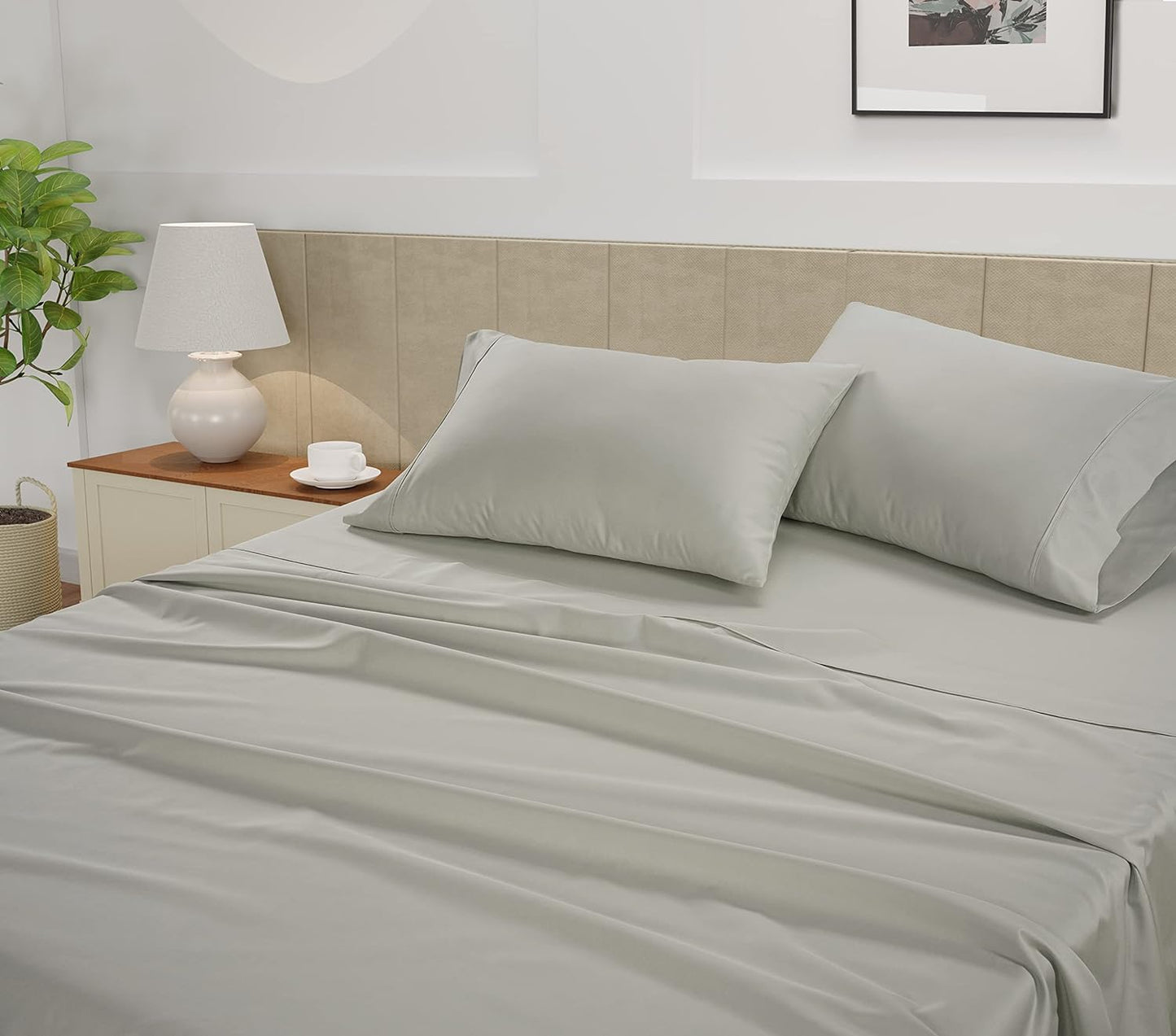 LANE LINEN California King Size Bed Sheets – 450 Thread Count 100% Cotton, Soft & Cooling Sateen Weave, 15” Deep Pocket Fully Elasticized Fitted Sheet, Fade-Resistant Hotel Bedding, Moonstruck