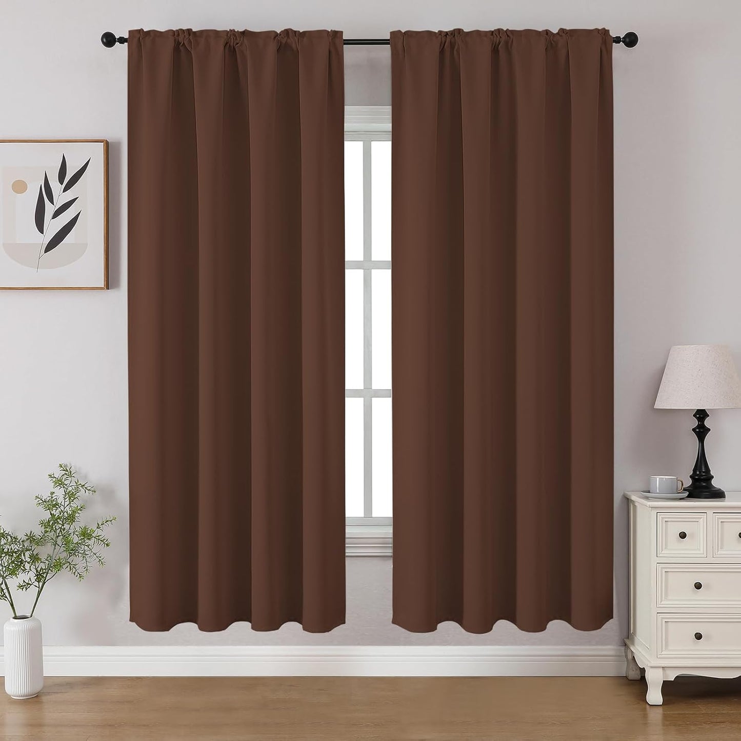 CUCRAF Brown Blackout Curtains 63 inch Length 2 Panels Set, Rod Pocket Room Darkening Drapes for Bedroom Living Room, Insulated Thermal Light Blocking Window Curtain (W52 x L63 Inch)