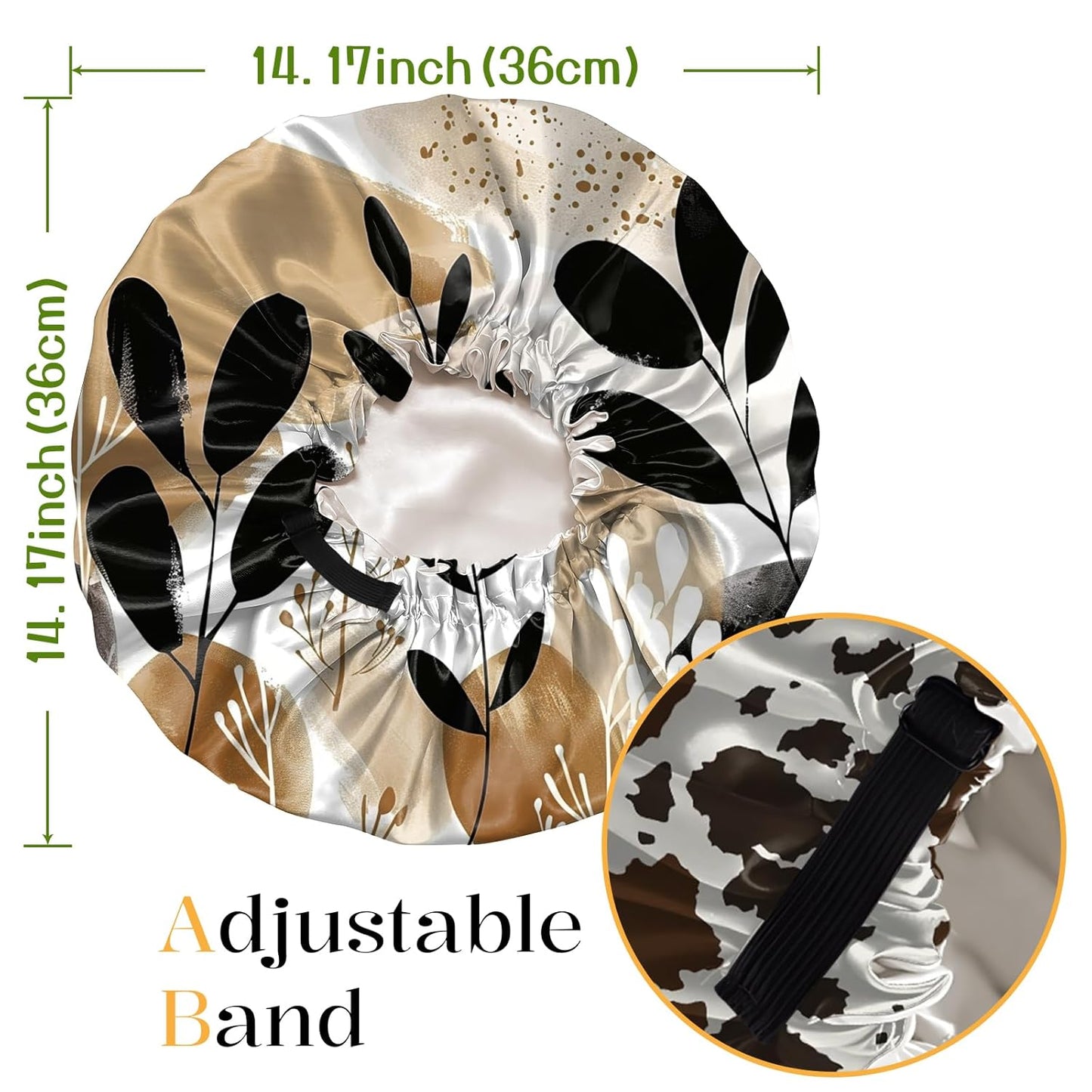 2 PCS Bonnets for Women Girls Satin Hair Bonnet Silk Adjustable Elastic Double Layer Hair Wrap Sleep Cap Comfort Cute-Cowhide Leaf