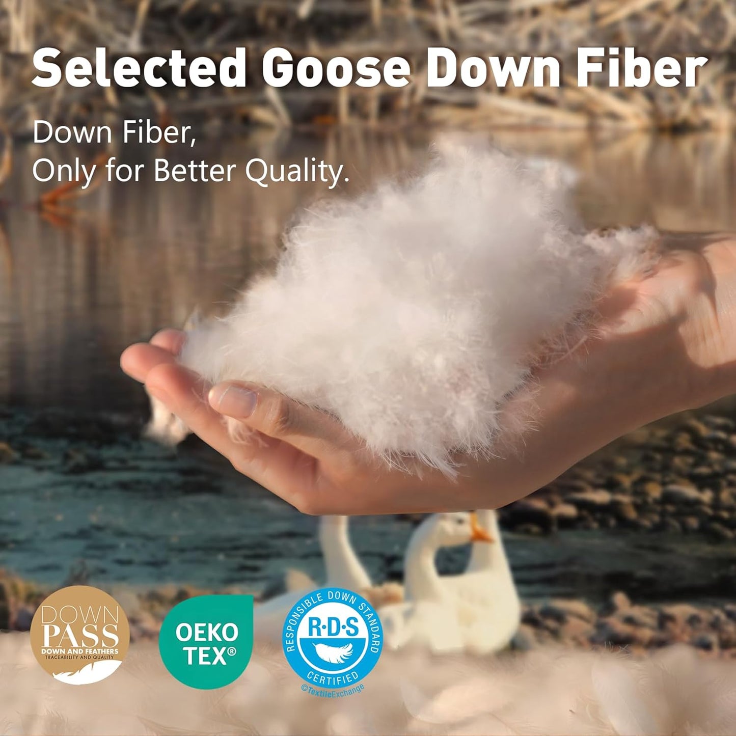 Fluffy Goose Feather Down Fiber Comforter King, Luxury Cozy Hotel Quilted Duvet Insert, All Season Aesthetic Comfortable Bedding Duvet with Cotton Blend Shell 106x90Inch