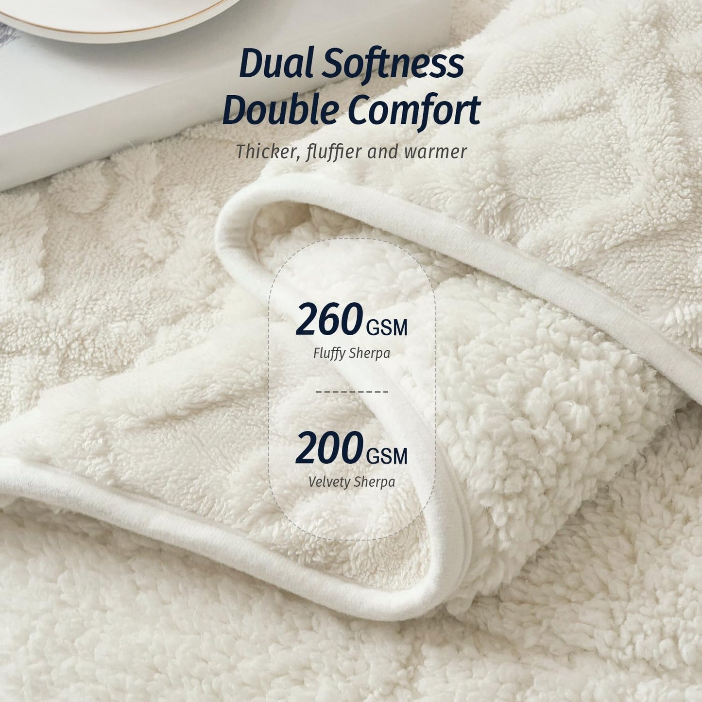 Wemore Weighted Blanket for Adults Twin Size 15 lbs, Dual Sided Soft Fuzzy Jacquard Sherpa Weighted Blankets for Sleeping, Cozy Fluffy Knitted Heavy Blanket for Couch Bed, Cream White, 48 x 72 inches