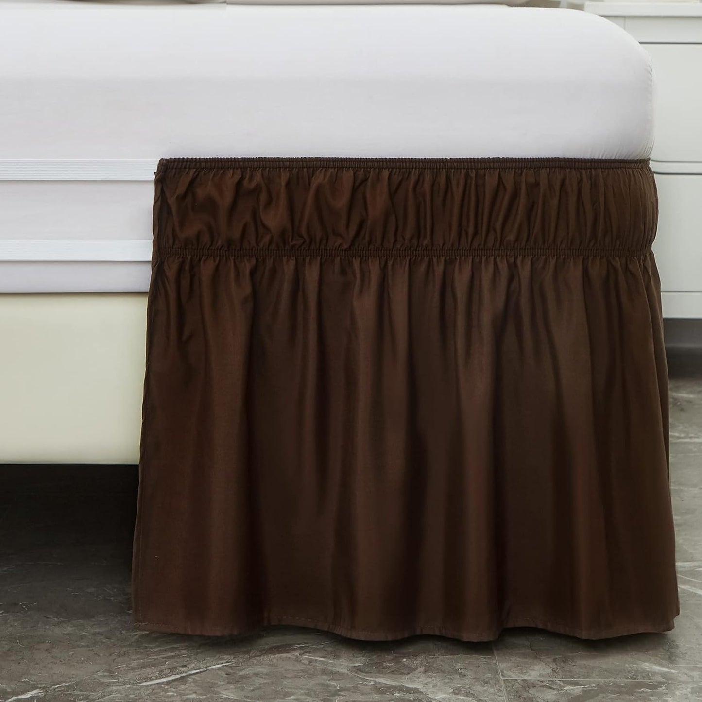 MEILA Wrap Around Bed Skirt Three Fabric Sides Elastic Dust Ruffled 18 Inch Tailored Drop,Easy to Install Fade Resistant-Brown, Queen/King