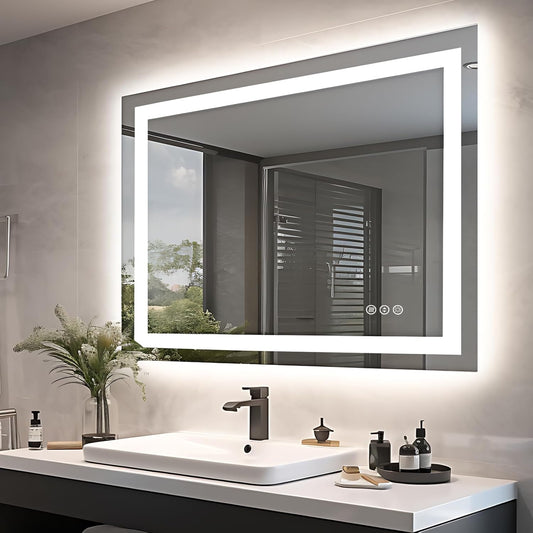 40"x30" LED Lights Bathroom Mirror with Front Lit and Backlit, Anti-Fog Vanity Mirror with Lights, Stepless Dimmable Lighted Mirror, 3 Colors Smart Mirror (Horizontal/Vertical)