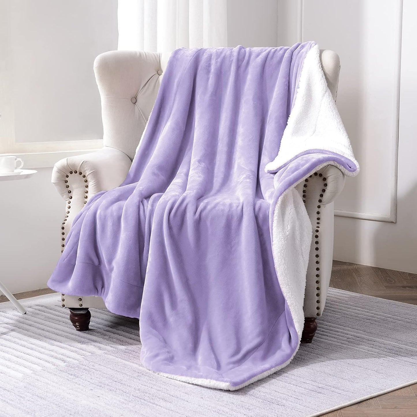 SOCHOW Sherpa Fleece Throw Blanket, Double-Sided Super Soft Luxurious Plush Blanket Twin Size 60 inchx80 inch Size, Lilac