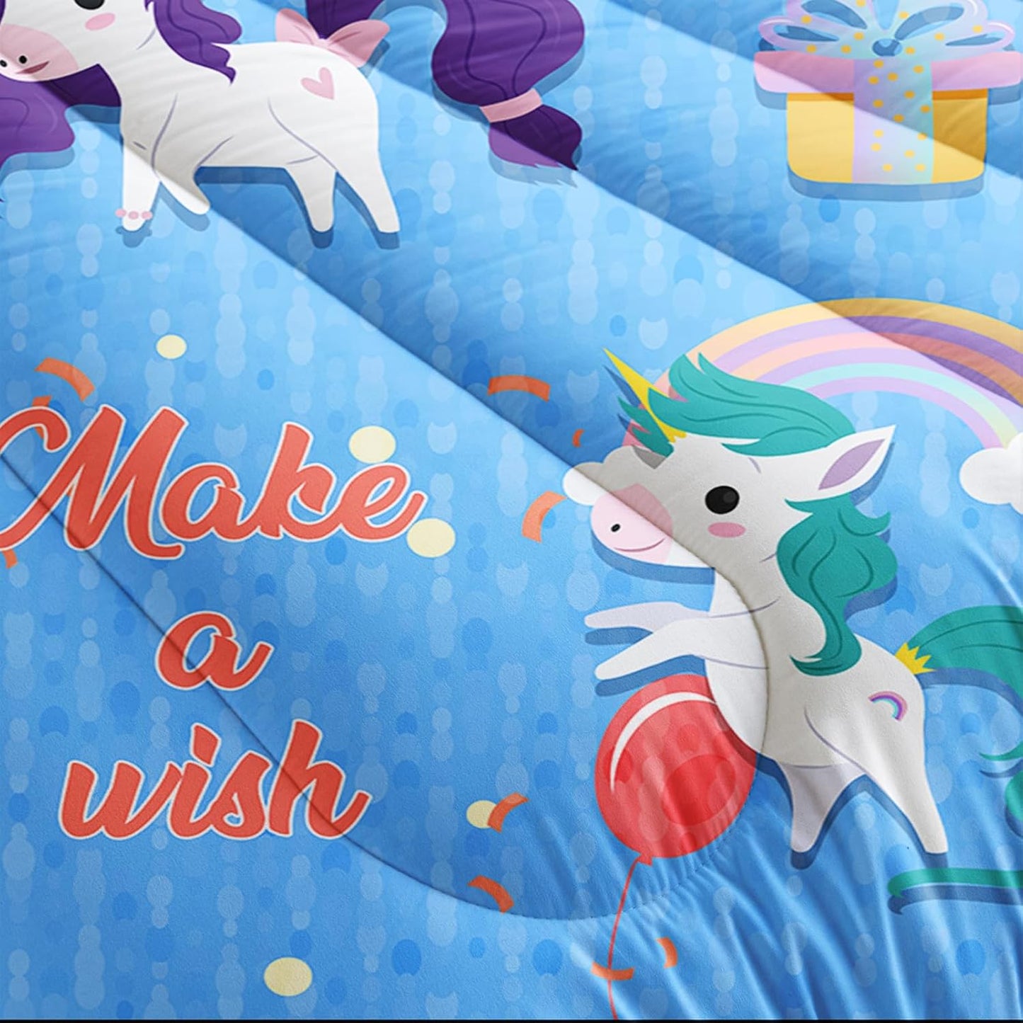 Unicorn Comforter Set Queen Size,Rainbow Kids Comforter Set,3Pcs Bedding Set Printed Comforter with 2 Pillowcases,Down Alternative,Soft and Lightweight,for All Seasons