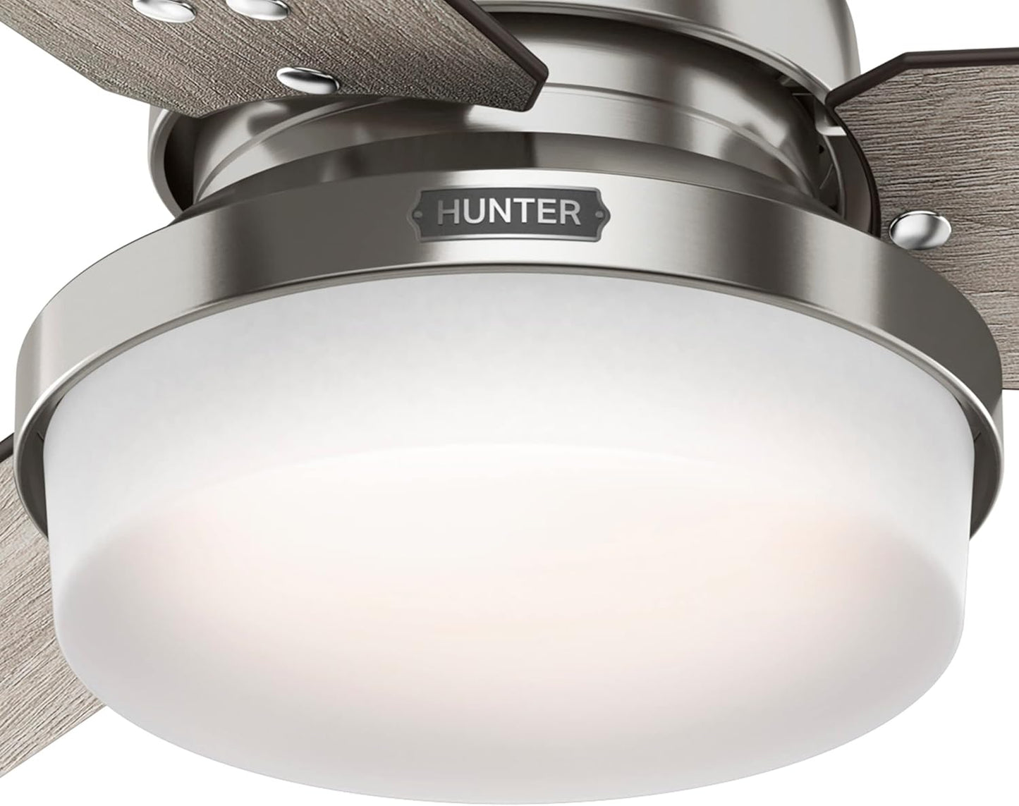 Hunter 52 inch Indoor Ceiling Fan with LED Light and Remote Control - Standard Mount Ceiling Fan, 3 Blades, For Bedroom, Living Room, or Kitchen - Sentinel 59157, Brushed Nickel