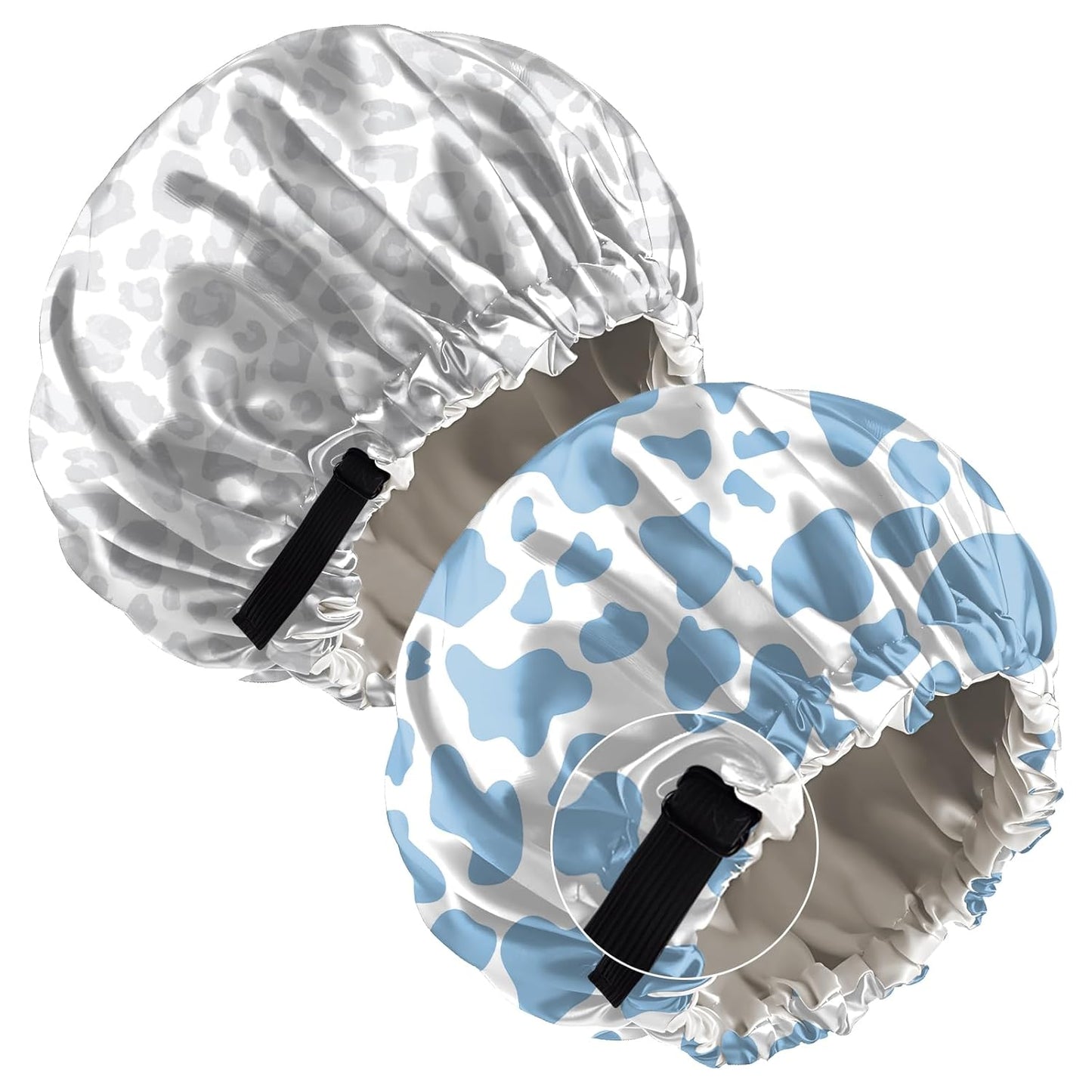 2 PCS Bonnets for Women Girls Satin Hair Bonnet Silk Adjustable Elastic Double Layer Hair Wrap Sleep Cap Comfort Cute-Cow Leopard