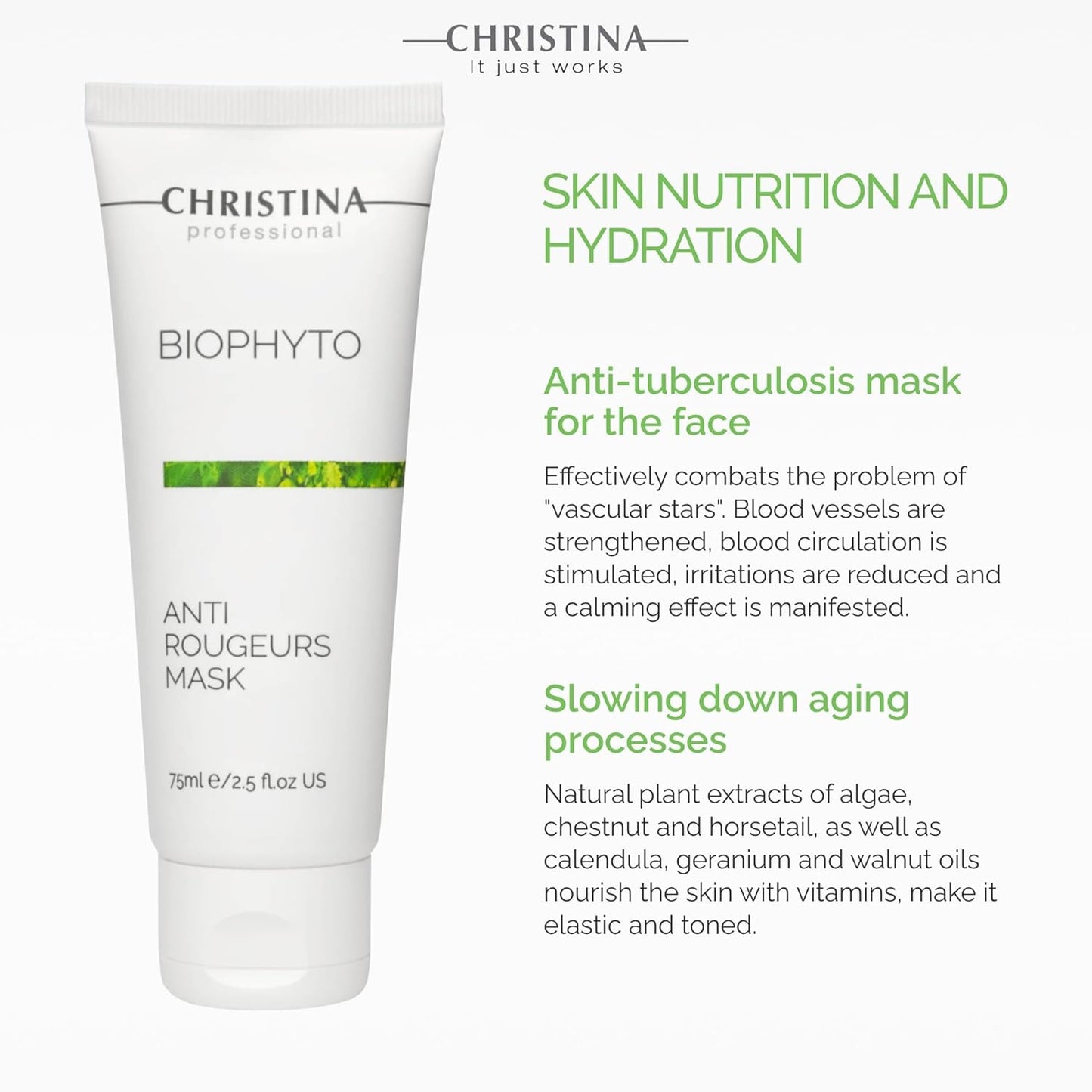 -CHRISTINA- Bio Phyto Soothing Anti Rougeurs Facial Mask | Multi-Functional Face Mask Skincare for All Skin Types | Redness Reduction, Even Tone, Botanical Extracts | Suitable for Men and Women 75ml