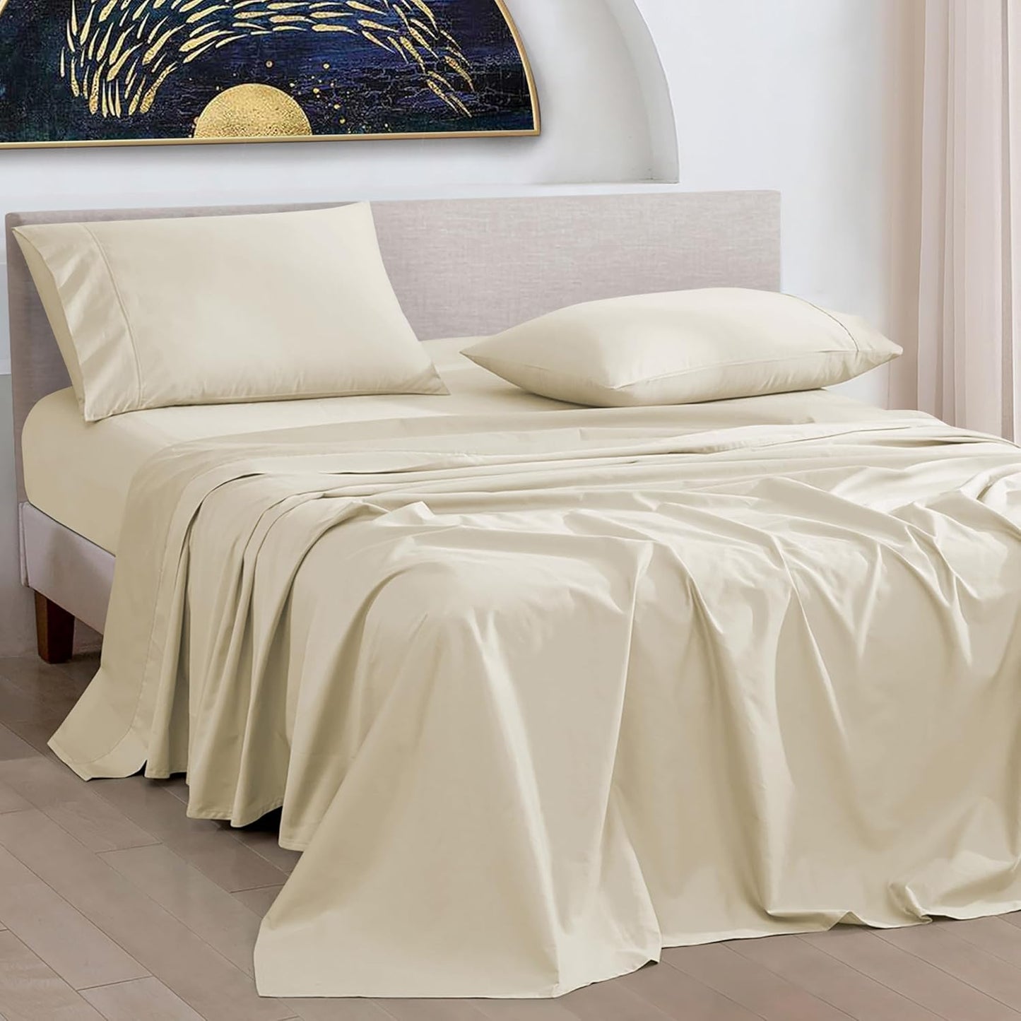 URBANHUT 1000 Thread Count Full Size Egyptian Cotton Bedsheets, Long Staple Soft & Breathable Sheets For Full Size Bedding, 4 Pc Bed Sheet Sets, Luxury Hotel Sateen Sheets Fits 16" Deep Pocket - Ivory