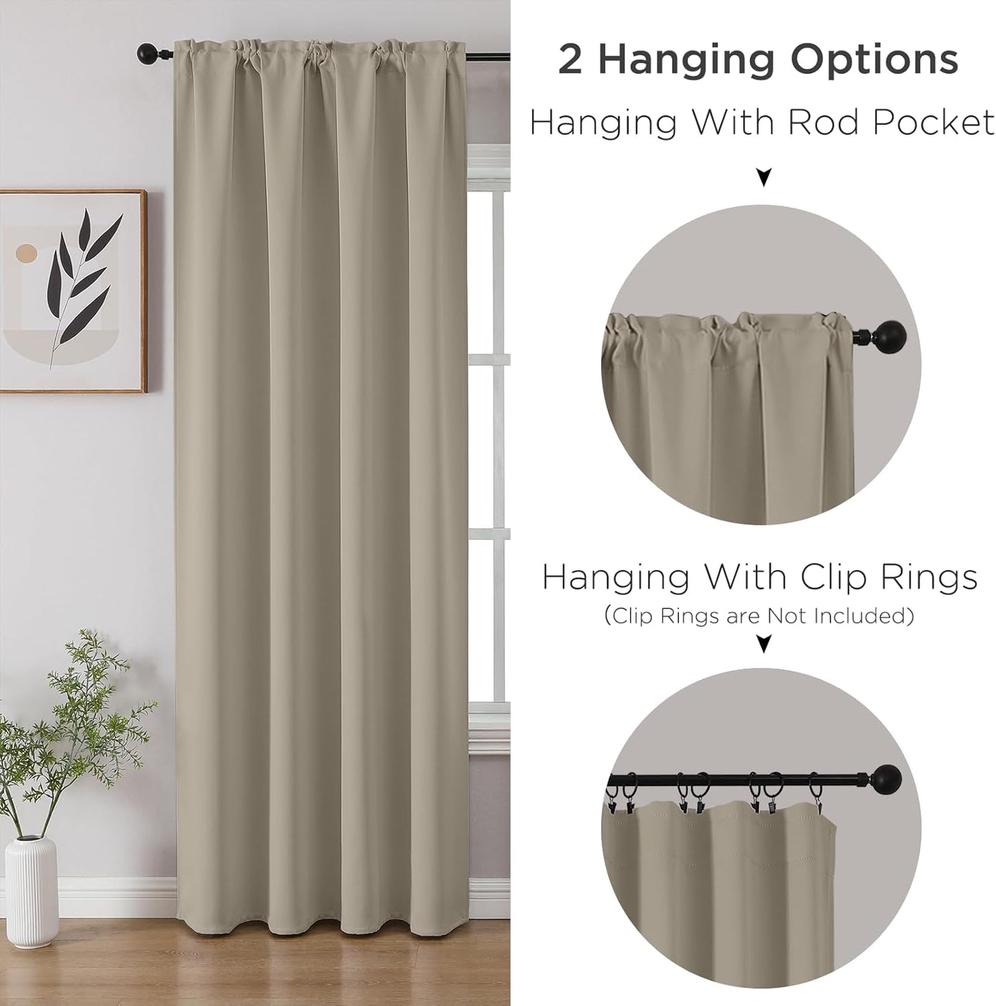 CUCRAF Light Beige Blackout Curtains 72 inch Length 2 Panels Set, Rod Pocket Room Darkening Drapes for Bedroom Living Room, Insulated Thermal Light Blocking Window Curtain (W52 x L72 Inch)