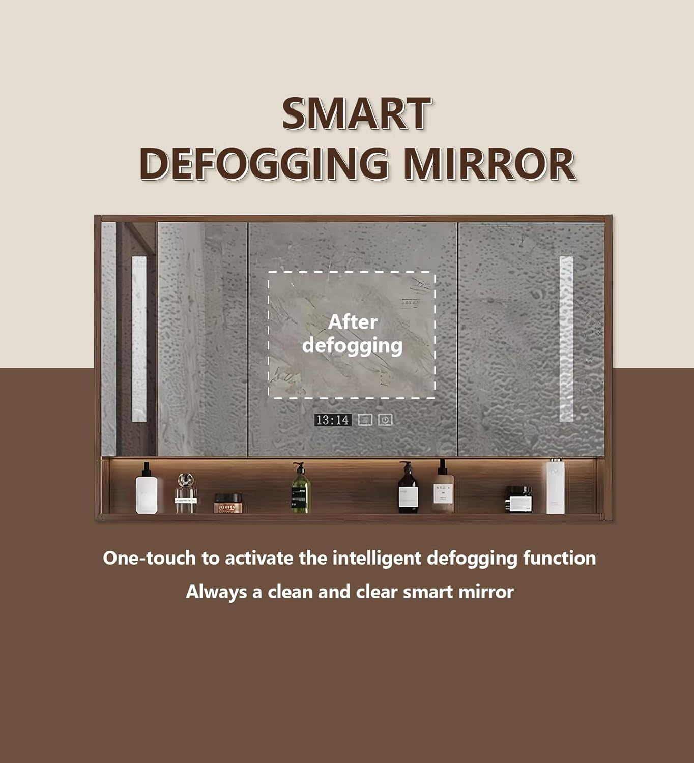 Bathroom Sink Vanity 52Inch, Floating Bathroom Vanity with LED Smart Defogging Mirror Cabinet and Open Shelf, Multi-Layer Solid Wood Bathroom Furniture Cabinet, Wall Mount Installation (Walnut)