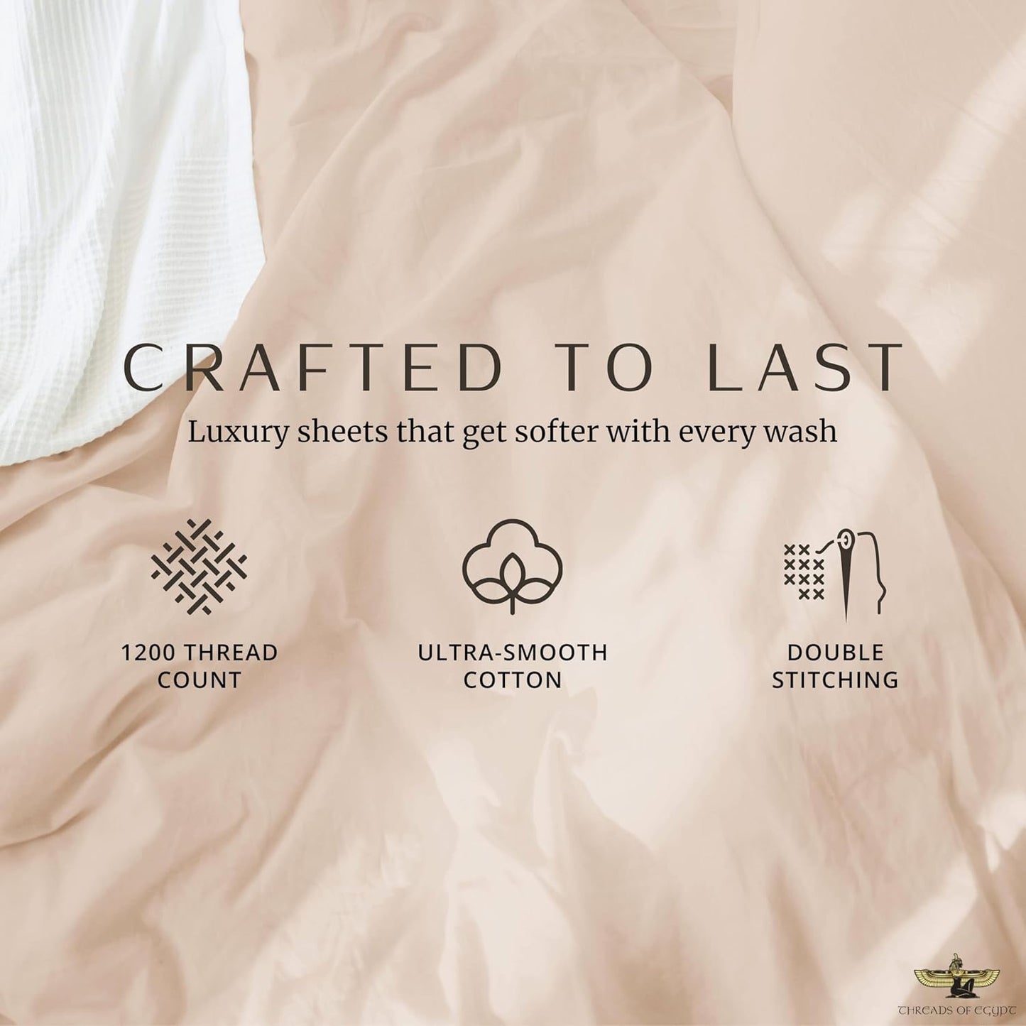 100% Egyptian Cotton Sheets King Size | 1200 Thread Count | CEA Gold Seal Certified | Ultra Soft | Cooling for Hot Sleepers | 18" Deep Pocket | King Size [Dune]