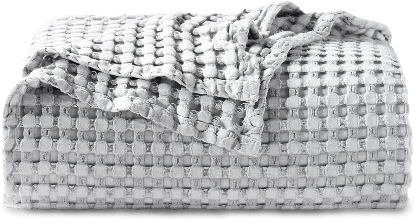 Bedsure Cooling Cotton Waffle Twin XL Blanket - Lightweight Breathable Blanket of Rayon Derived from Bamboo for Hot Sleepers, Luxury Throws for Bed, Couch and Sofa, Grey, 66x90 Inches