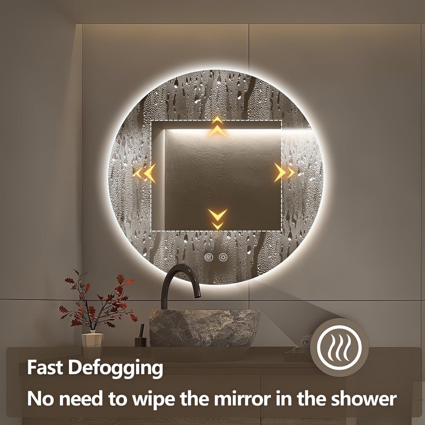 Niccy Round Led Mirror for Bathroom, 36" Circle Frameless Backlit Mirror wiht Light, Anti-Fog, 3 Colors, Waterproof, Memory Function