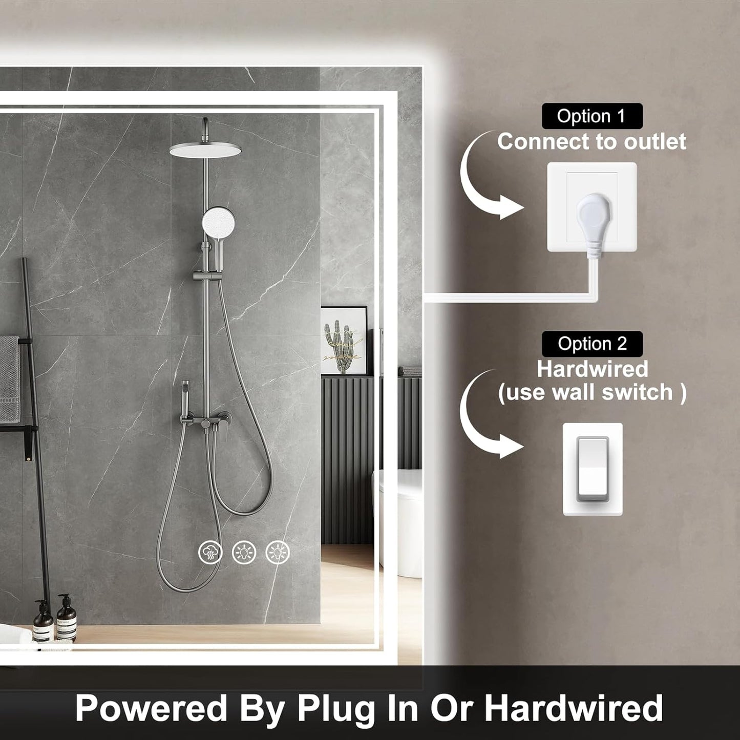 40x30 Inch LED Bathroom Mirror with Frontlit & Backlit（Independent Control）, Lighted Mirror for Bathroom Wall with 3-Color Dimmable & Anti-Fog, Vanity Mirror with Lights