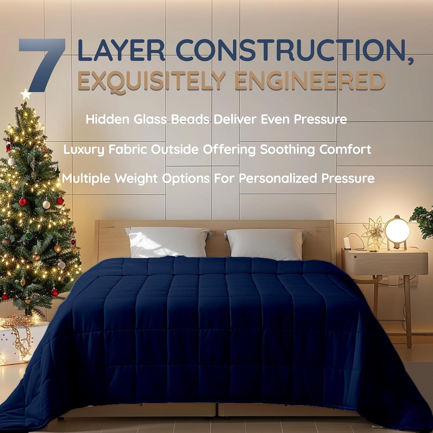 HomeSmart Weighted Blanket King Size 40 lbs, Heavy Weighted Blanket, Also Fits California King Beds, Soft Breathable Fabric, Navy