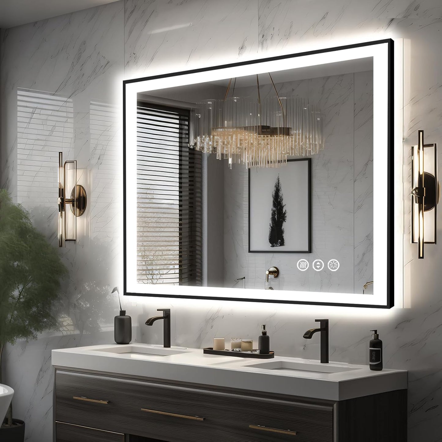 40x36 Lighted Bathroom Mirror, Wall-Mounted, Black Rim Mirror, Vanity(Front and Backlit), Stepless Dimmable CRI90+, Anti-Corrosion, Anti-Rust, Touch Sense, Memory(Horizontal/Vertical)