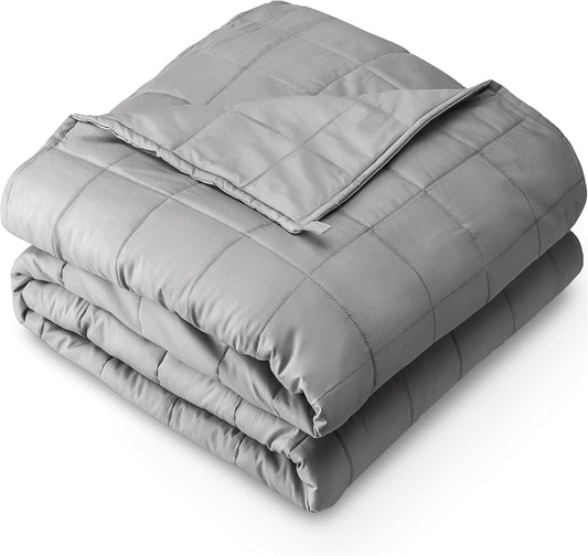 Bare Home Weighted Blanket All-Natural 100% Cotton with Nontoxic Glass Beads 48"x72" 15lbs, Light Grey