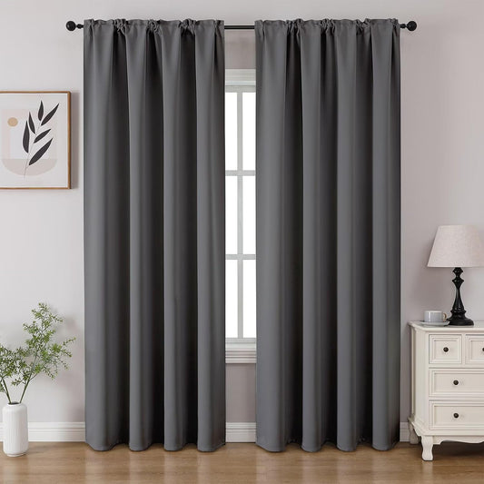 CUCRAF Light Grey Blackout Curtains 108 inch Length 2 Panels Set, Rod Pocket Room Darkening Drapes for Bedroom Living Room, Insulated Thermal Light Blocking Window Curtain (W52 x L108 Inch)