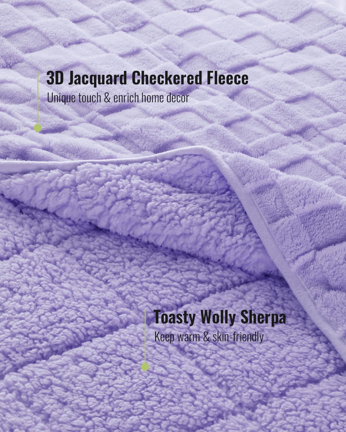 Uttermara Sherpa Fleece Weighted Blanket Queen Size 15lbs, 3D Jacquard Warm Sherpa Heavy Blanket for Adults, Soft Fuzzy Weighted Blankets for Couch Bed Sofa 60x80 Inches Lavender Fog