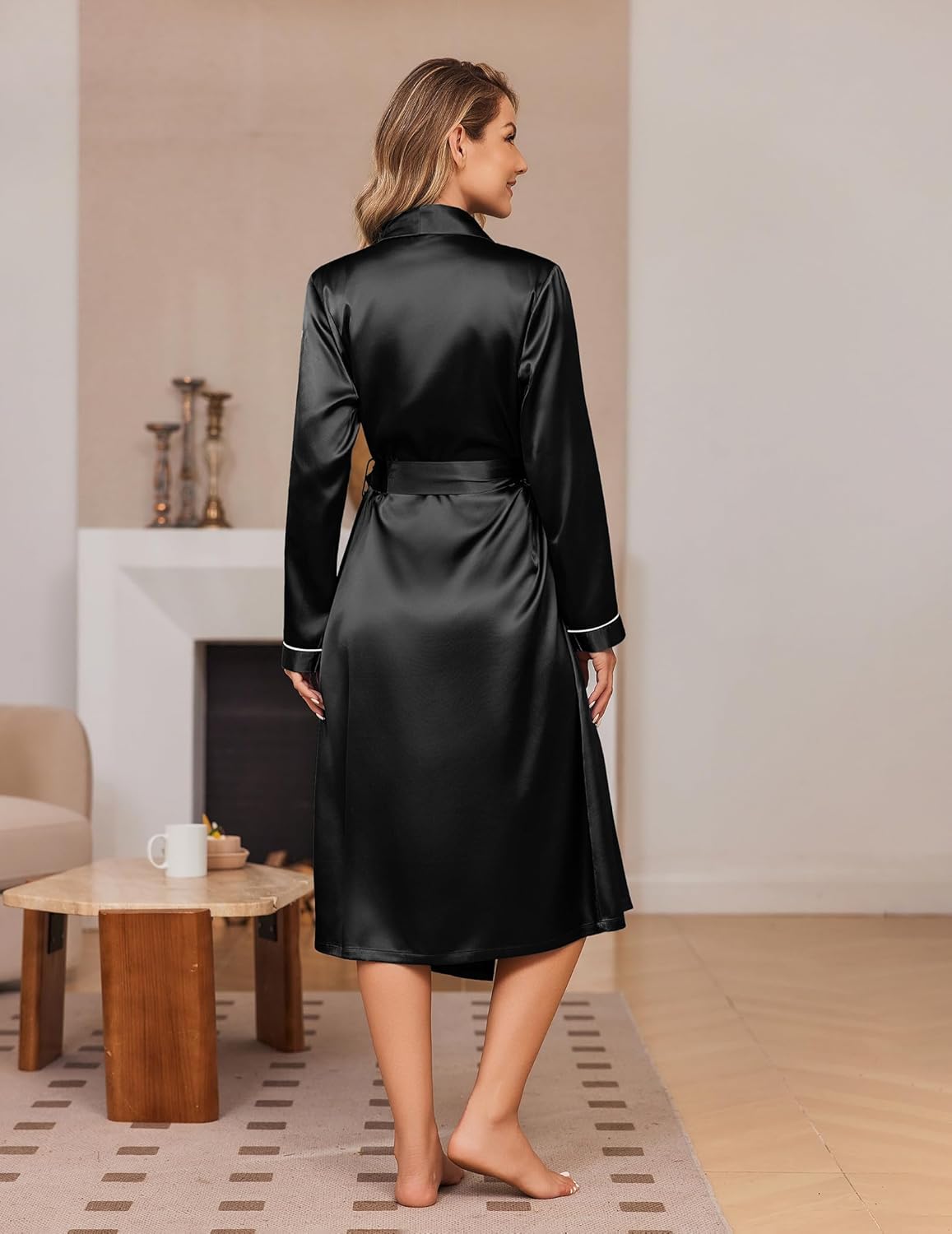 Ekouaer Silk Robes for Women Shawl Collar Satin Bathrobe Long Bride Wedding Party Robe Lightweight Sexy Sleepwear S-XXL