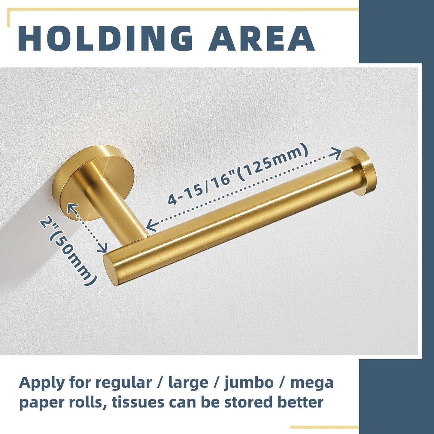 APLusee Brushed Gold 2 Pieces Bathroom Hardware Set, Hand Towel Ring and Toilet Paper Holder, 304 Stainless Steel Bath Accessories, Wall Mounted