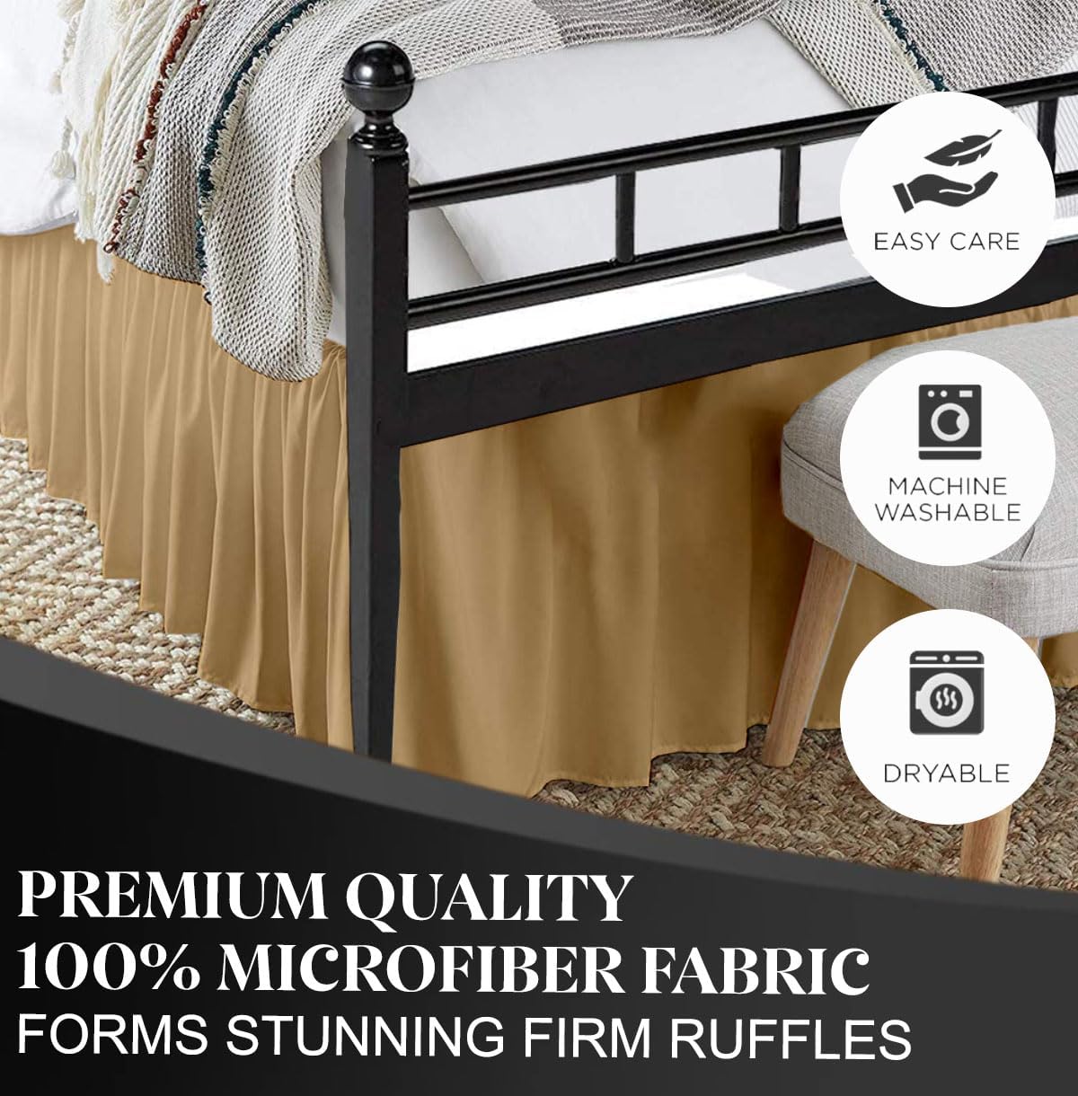 Ruffled Bed Skirt with Split Corners, Taupe, Twin 14 Inch Drop Bedskirt, Hotel Quality Brushed Microfiber Wrinkle Free Dust Ruffle Bed Skirt Twin Size