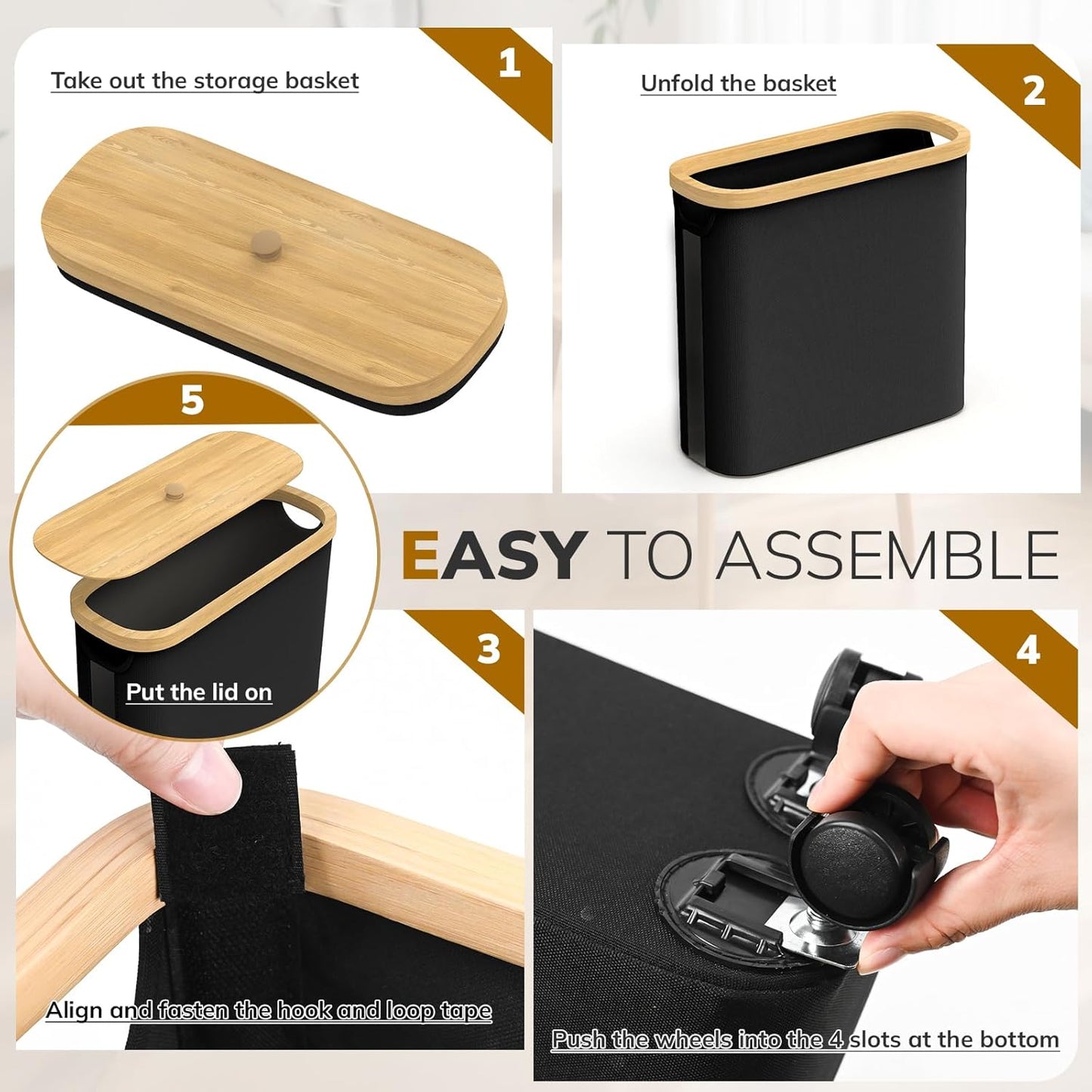 Toilet Paper Storage with Wheel Bamboo Toilet Paper Holder with Lid and Handle Toilet Papers Organizer for Bathroom Free Standing 30L Papers Basket for 9-12 Rolls Bathroom Accessories, Black