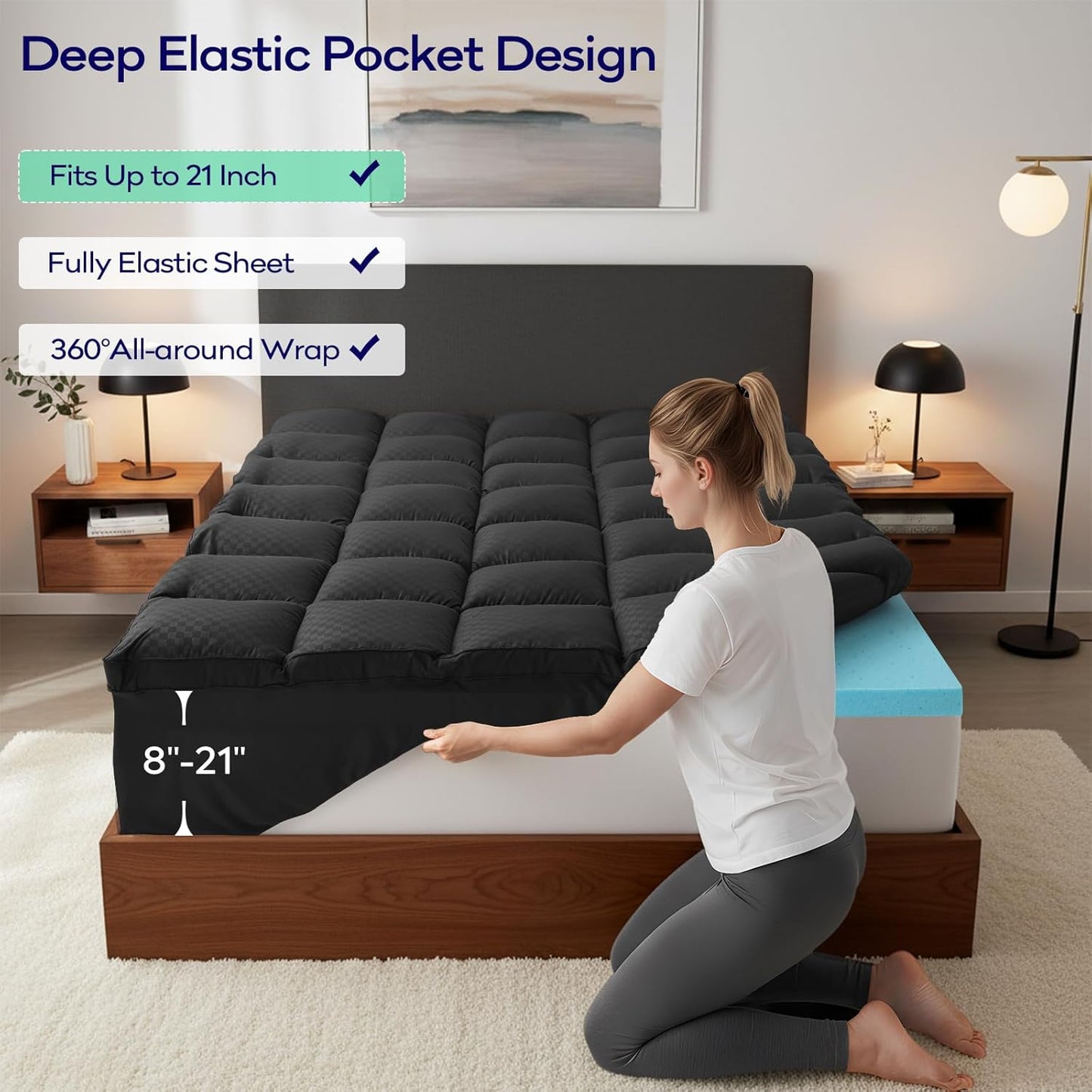 OLANLY Dual-Layer 4 Inch Twin Size Memory Foam Mattress Topper for Back Pain, 2 Inch Cooling Pillow Top Mattress Pad Cover and 2 Inch Gel Memory Foam Topper, Deep Elastic Pocket, Black