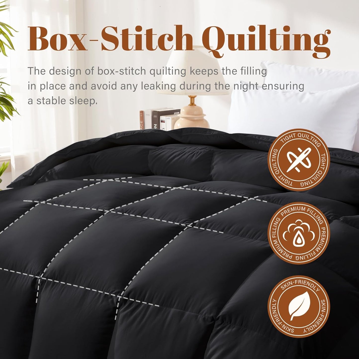 Cosybay Heavyweight Queen Size Feather Down Fiber Comforter - Black Thicker Winter Duvet Insert, Ultra Soft 100% Cotton Cover, Luxury Hotel Bedding with Corner Tabs, 90"x90"