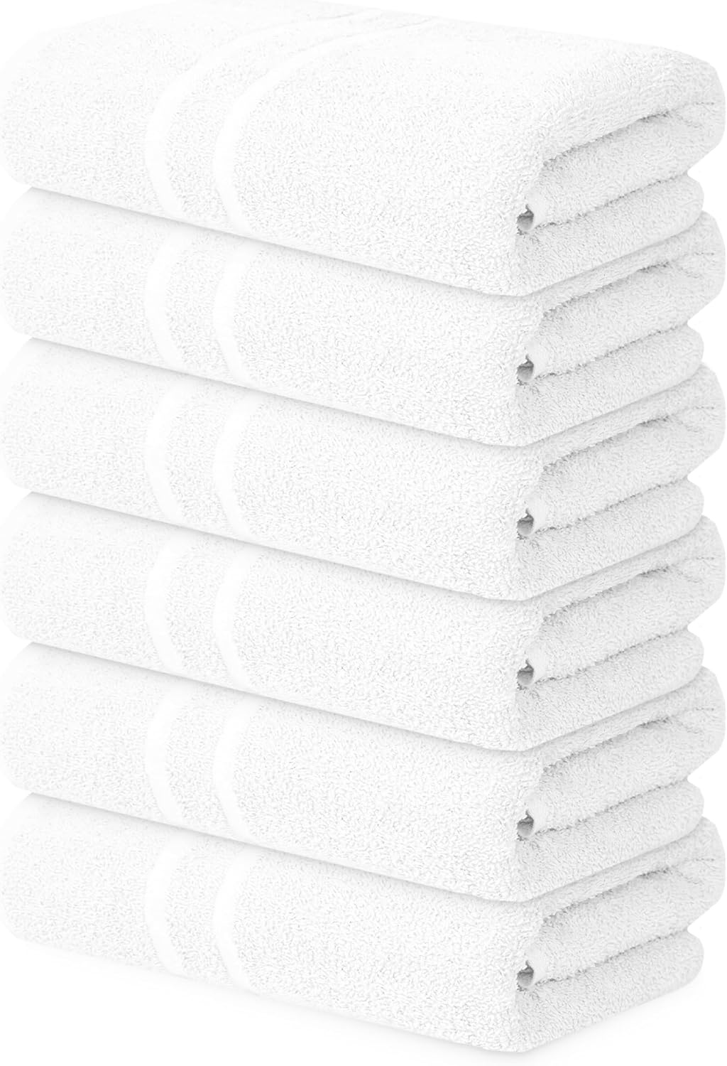 Basic Medium Bath Towels 24x48 Inches – Pack of 6 – White Color – Soft and Absorbent Multipurpose Cotton Towels for Bathroom, Spa, Gym, Salon, Hotel, Clinics and Everyday Use