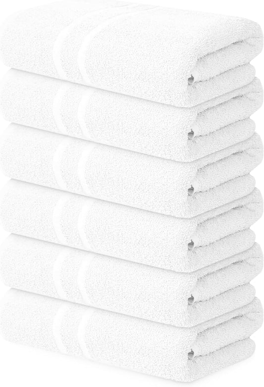 Basic Medium Bath Towels 24x48 Inches – Pack of 6 – White Color – Soft and Absorbent Multipurpose Cotton Towels for Bathroom, Spa, Gym, Salon, Hotel, Clinics and Everyday Use