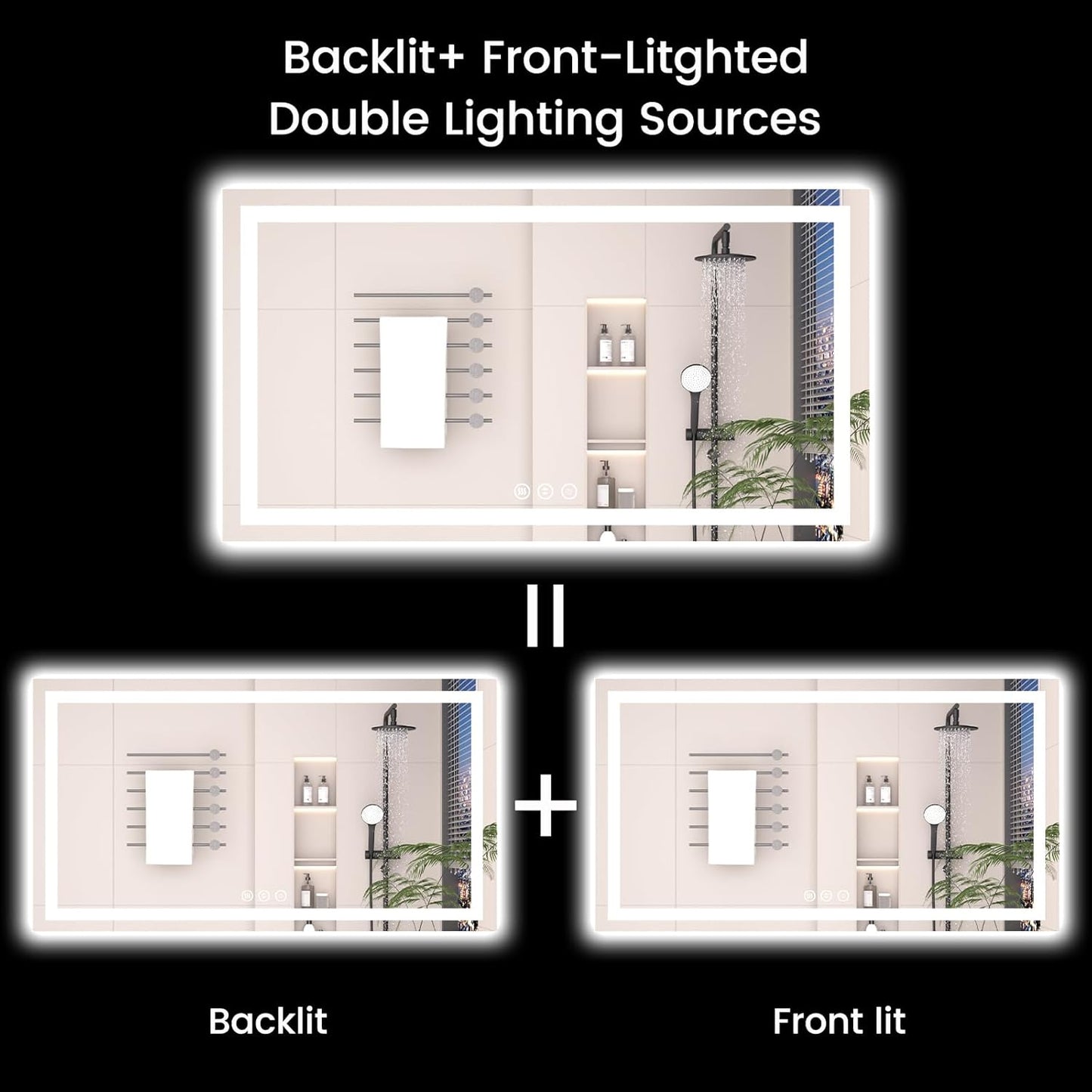 55X30 LED Bathroom Mirror with Lights, Anti-Fog, Backlit + Front Lit, Lighted Bathroom Vanity Mirror for Wall, Memory Function, Dimmable, Tempered Glass, Shatter-Proof, ETL Listed