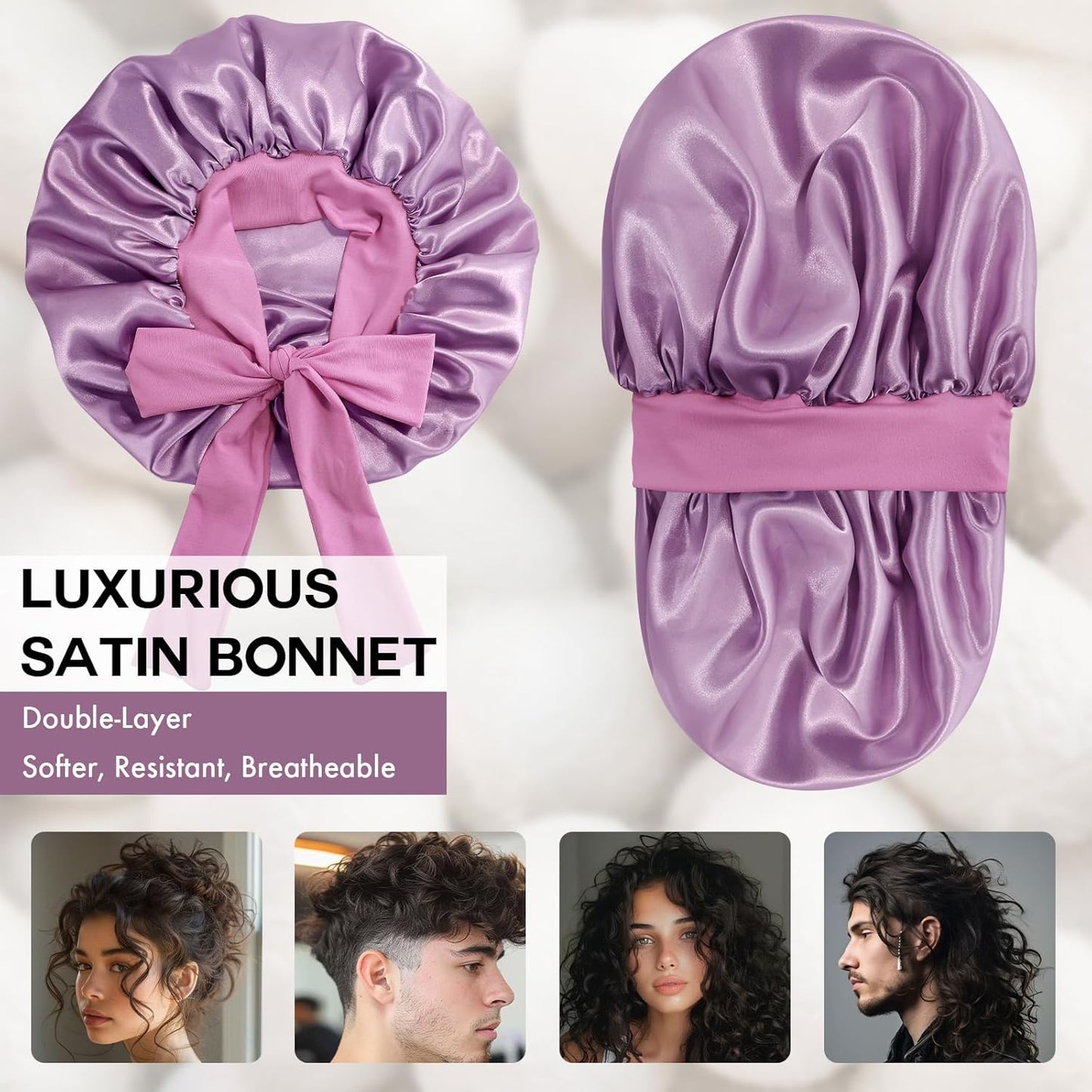 Silk Bonnet for Sleeping Women, Adjustable Soft Satin Lined Bonnet with Tie Band, Double Layer Sleep Night Cap
