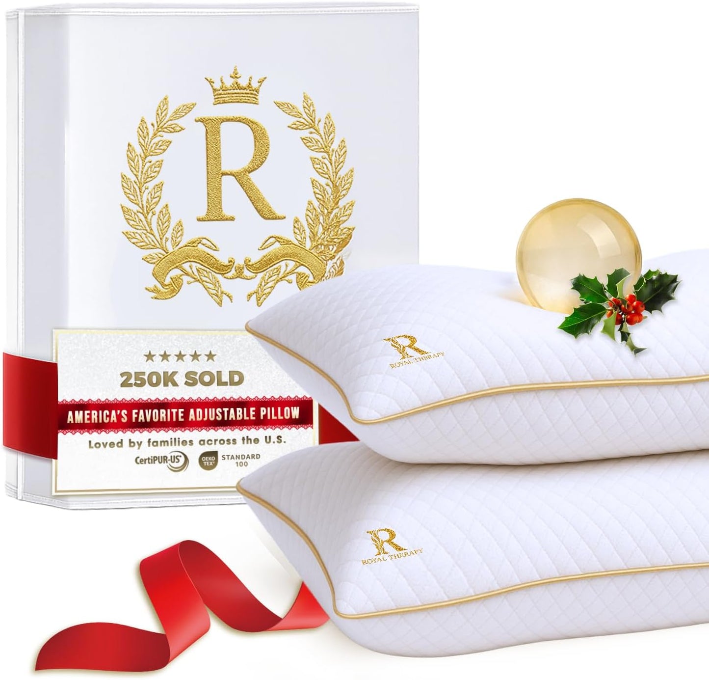 Royal Therapy 2-Pack King Size Pillows, Memory Foam Pillow - Shredded Foam, Hypoallergenic Bamboo-Derived Rayon Cover, CertiPUR-US Certified, Removable Cover, for All Sleep Positions, Neck Pain Relief