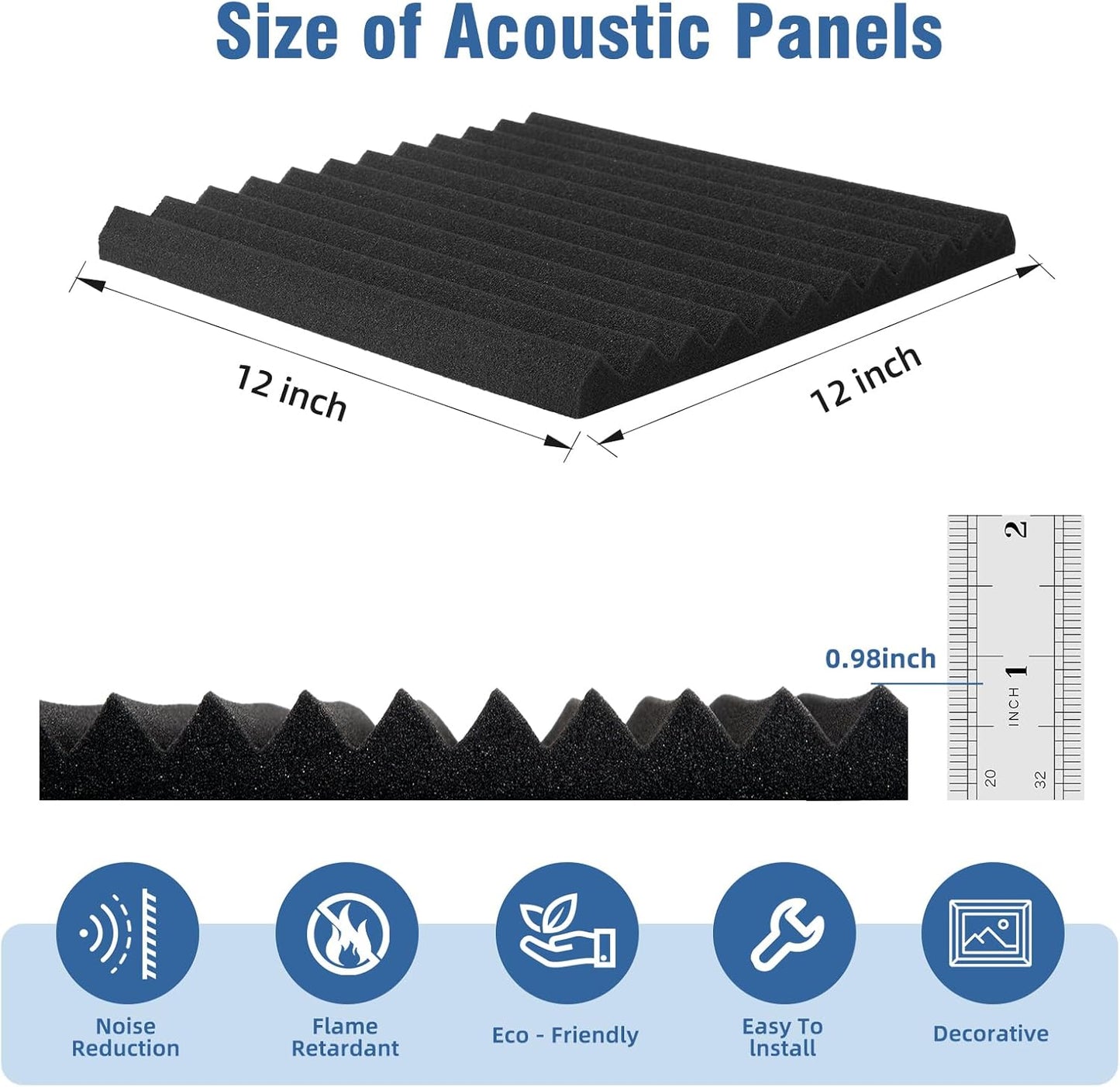 100 Pack Acoustic Panels 1 X 12 X 12 Inches - Acoustic Foam Studio Foam Wedges High Density Panels Soundproof Wedges Charcoal …