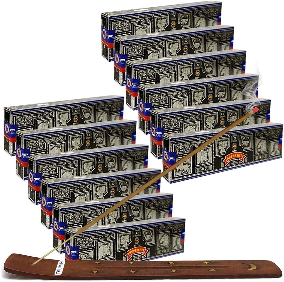 Super Hit Incense Sticks 40g and Holder Bundle - Pack of 12 (Approx 480 Sticks)